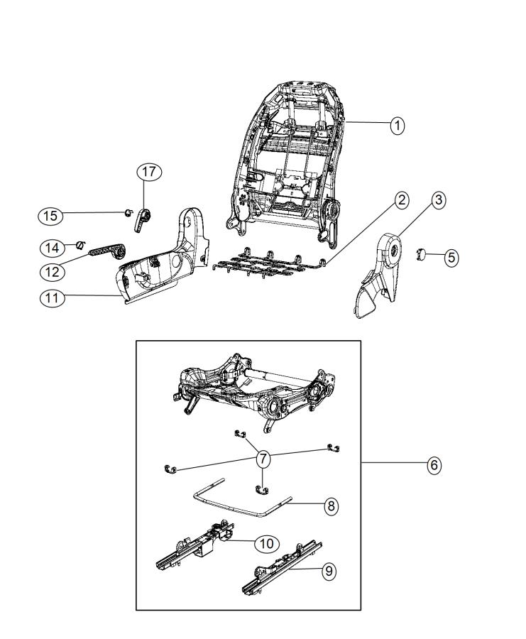 Adjusters, Recliners and Shields - Passenger Seat. Diagram