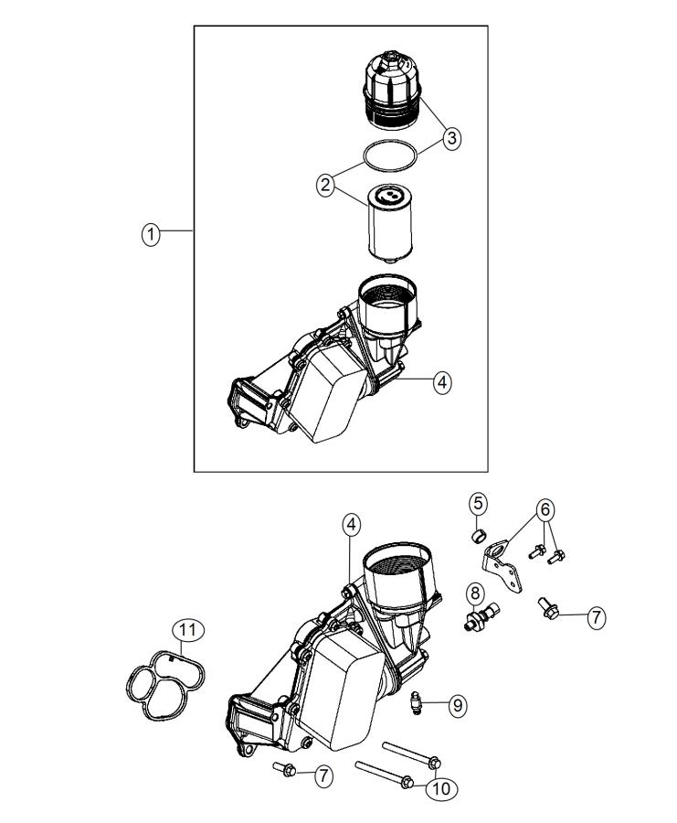 Diagram Engine Oil Filter And Housing/Cooler Assembly 3.0L Diesel [3.0L V6 Turbo Diesel Engine]. for your 2015 Jeep Grand Cherokee  Limited 