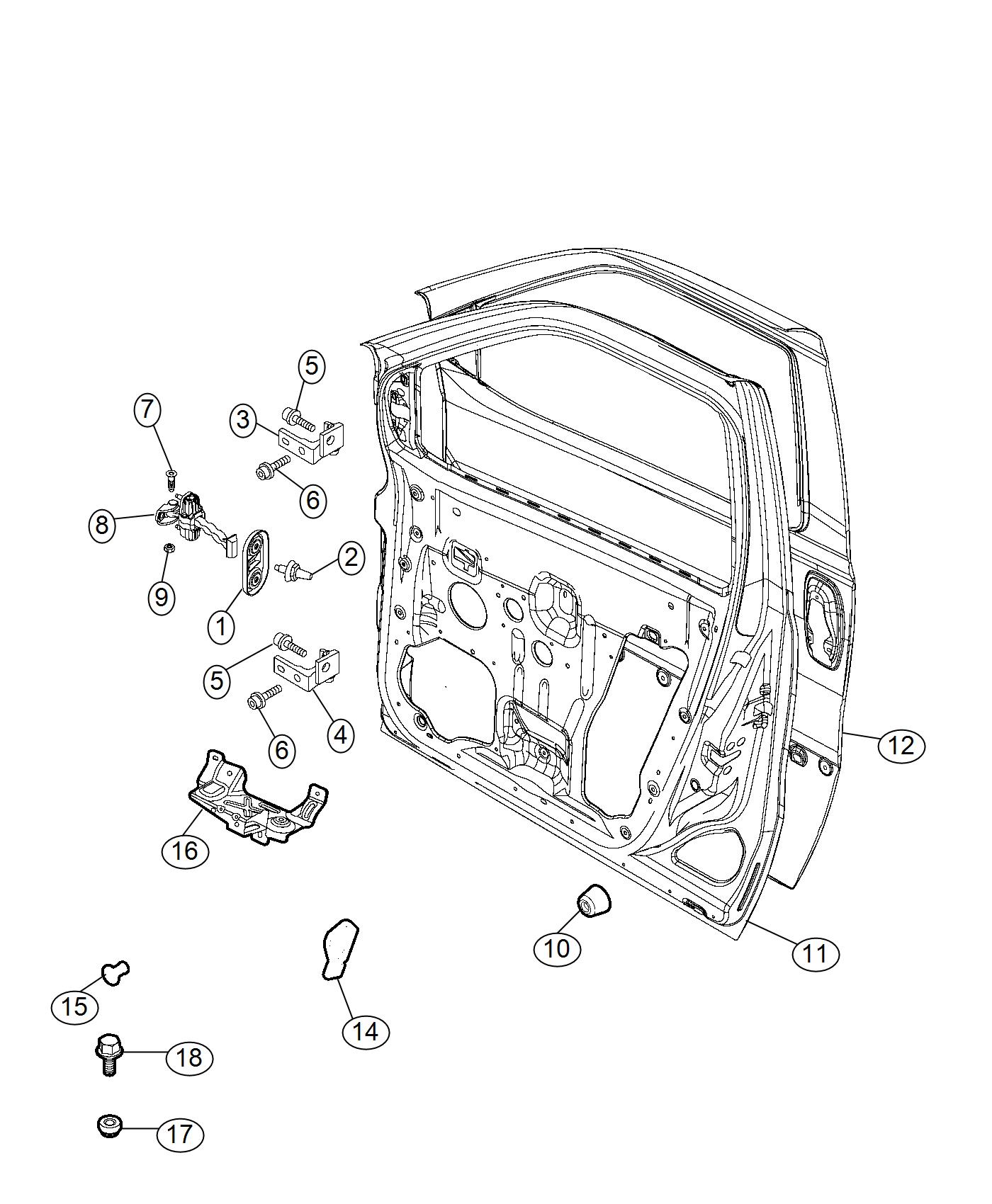 Diagram Front Door, Shell and Hinges. for your Ram ProMaster City  