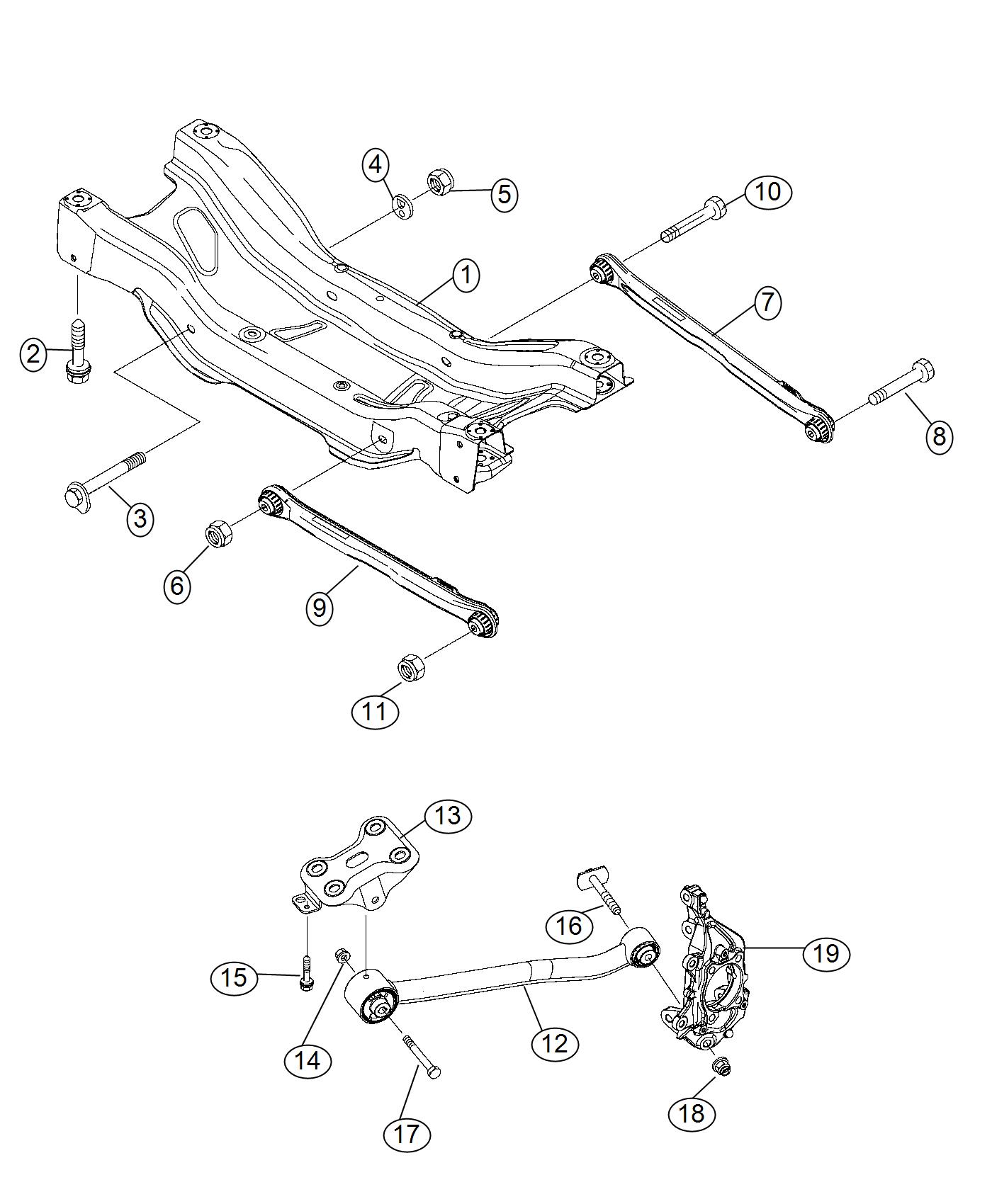 Diagram Crossmember, Links Rear Suspension 4x2. for your 2003 Chrysler 300  M 