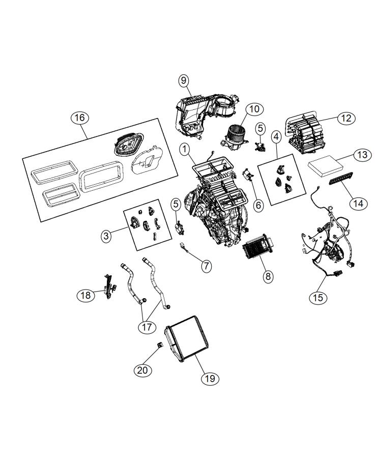 A/C and Heater Unit Serviceable Components. Diagram