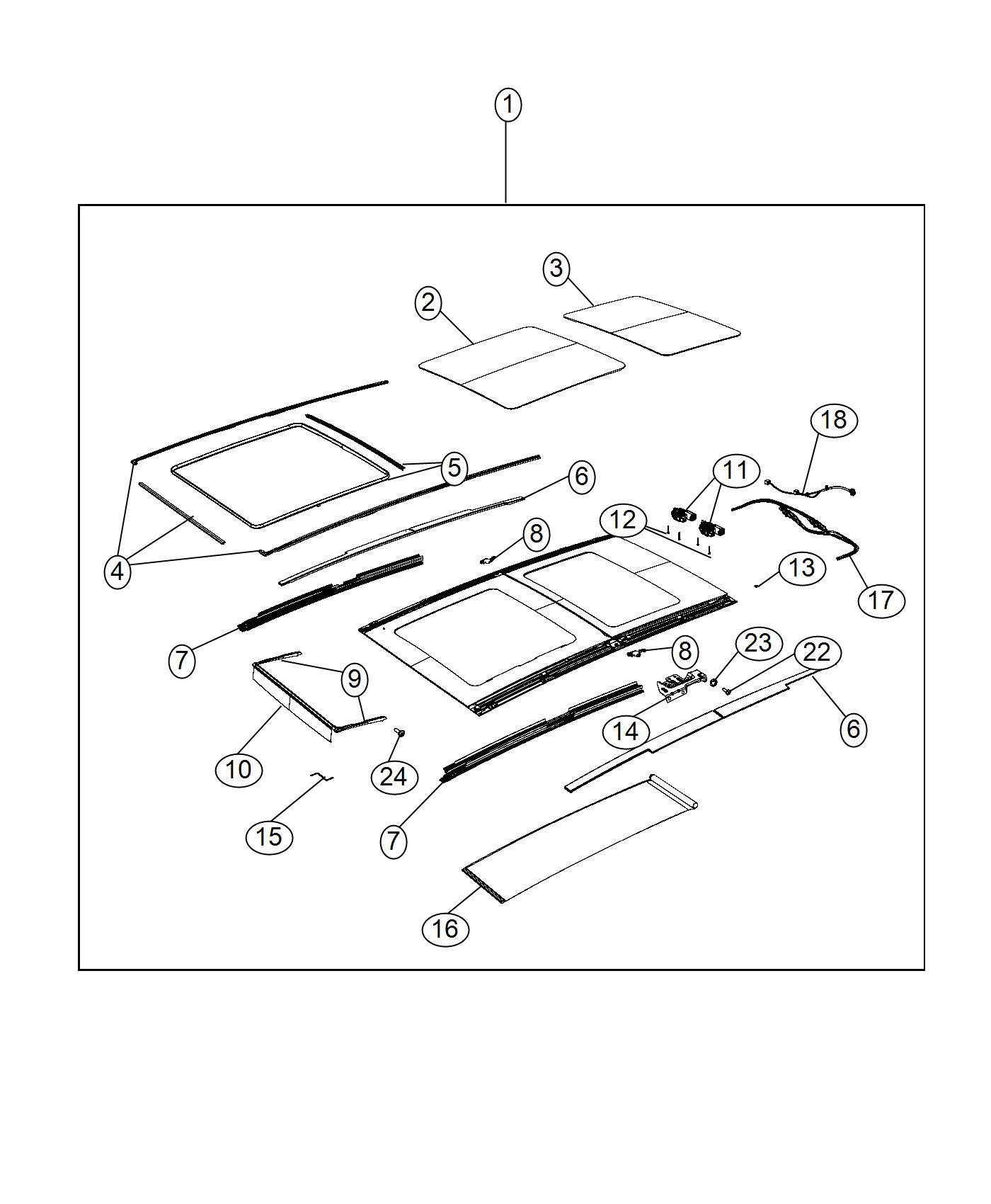 Diagram Sunroof and Component Parts. for your Jeep Renegade  