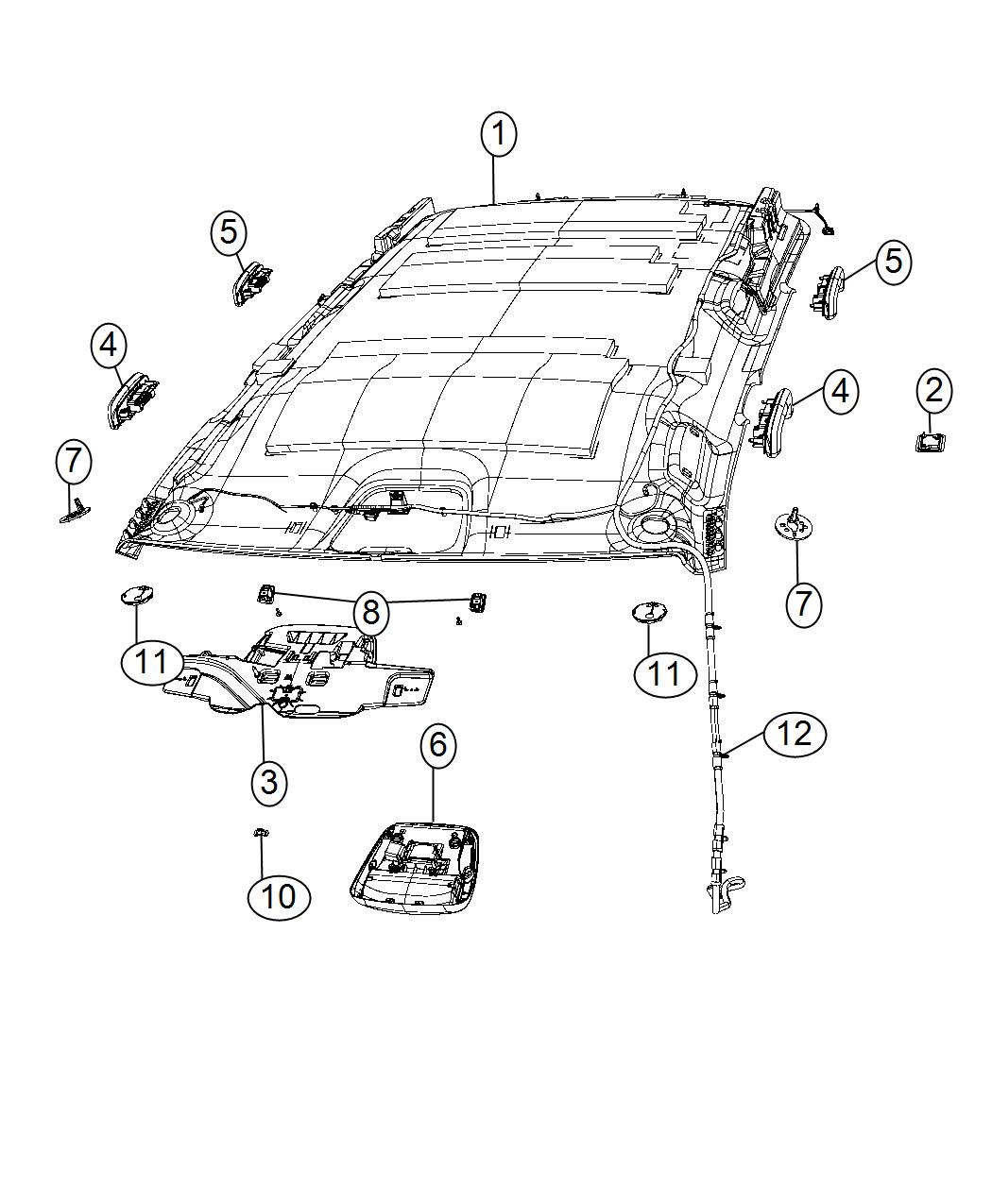 Diagram Headliners and Visors. for your Jeep