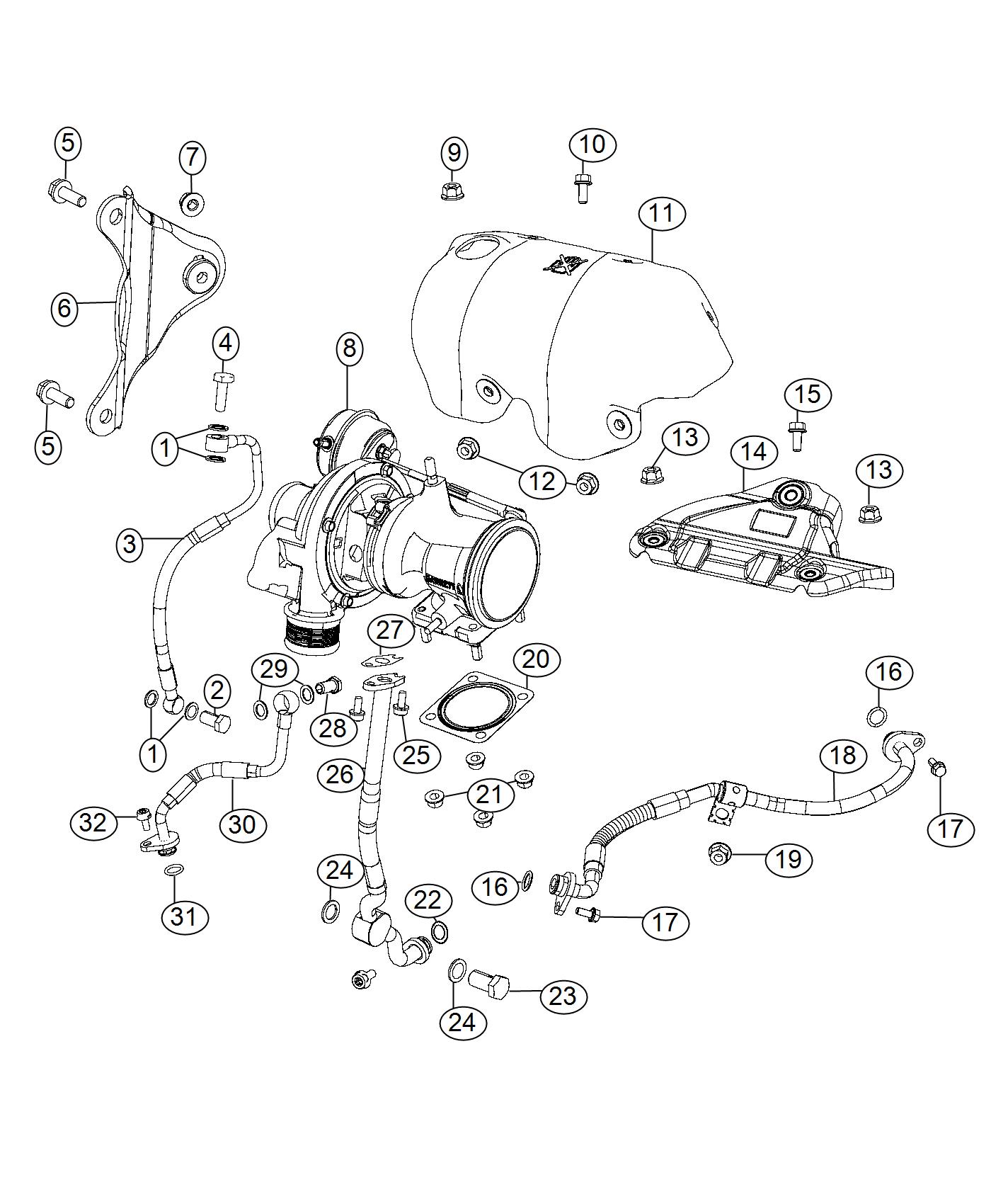 Diagram Turbocharger And Oil Hoses/Tubes 1.4L Turbo [1.4L I4 MultiAir Turbo Engine]. for your Chrysler 300  M