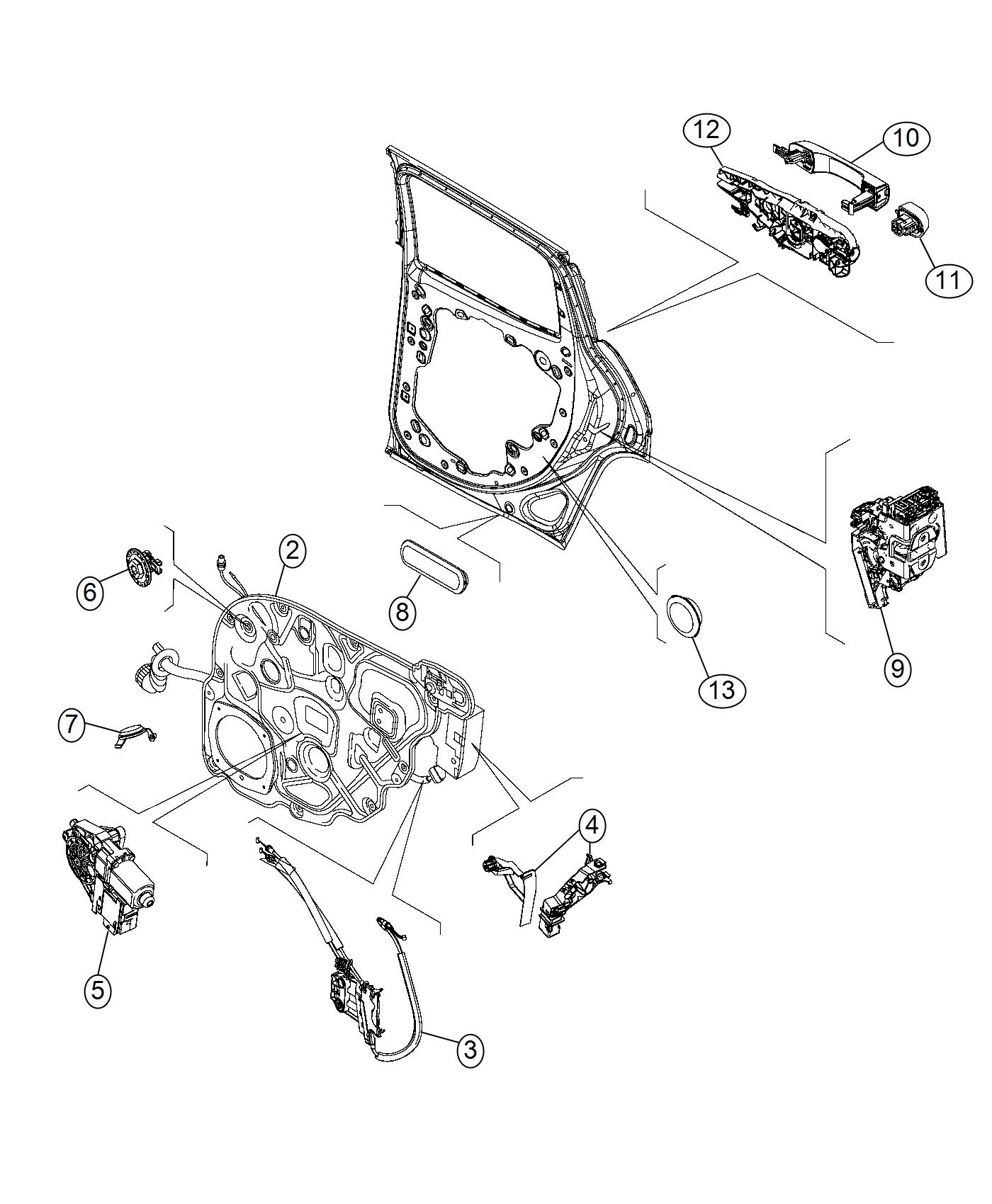 Diagram Rear Door, Hardware Components. for your Fiat 500X  