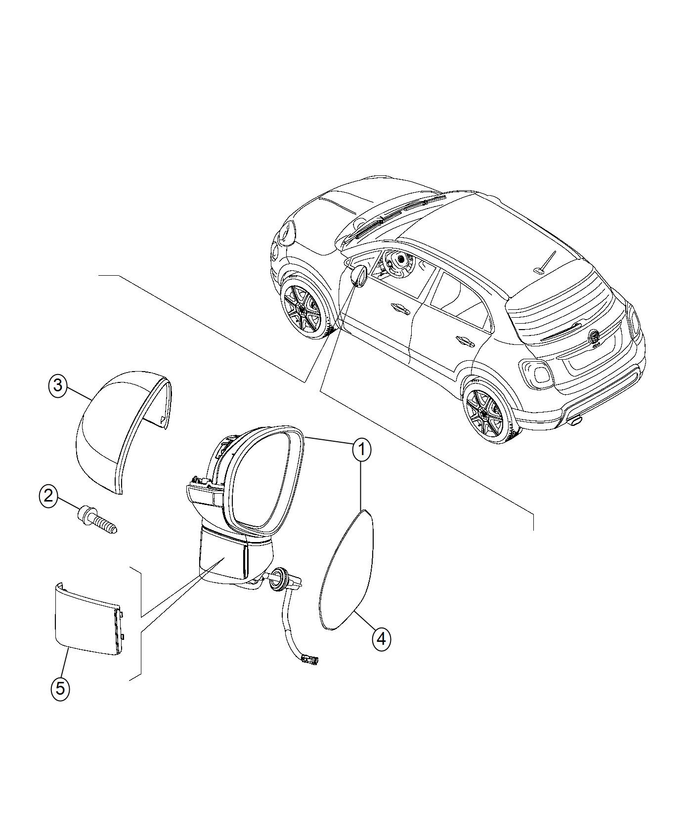 Diagram Mirror, Exterior. for your 2016 Fiat 500X  Lounge 