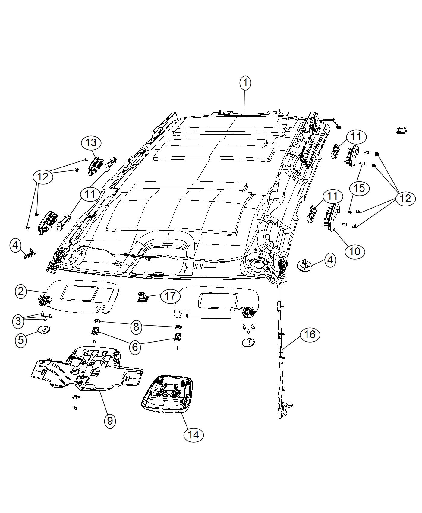 Diagram Headliners and Visors. for your Jeep