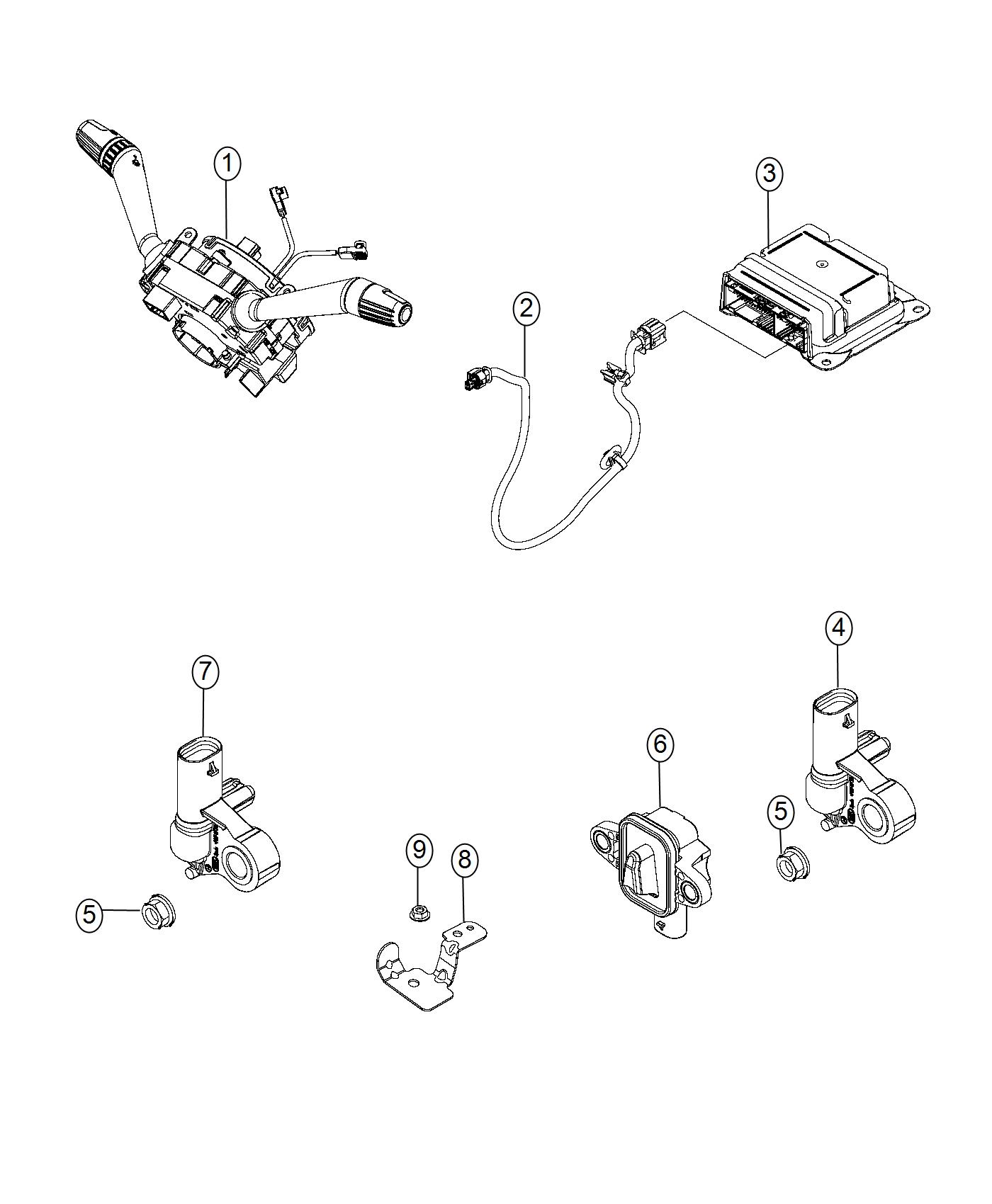 Diagram Air Bag Modules, Impact Sensors and Clock Spring. for your 2017 Fiat 500X   