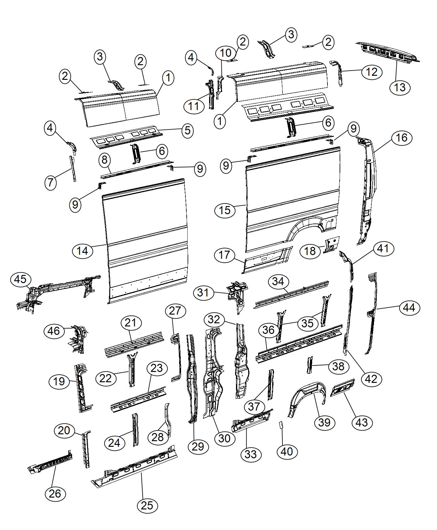 Diagram Panels Body Side 159 Wheel Base. for your 1999 Chrysler 300  M 