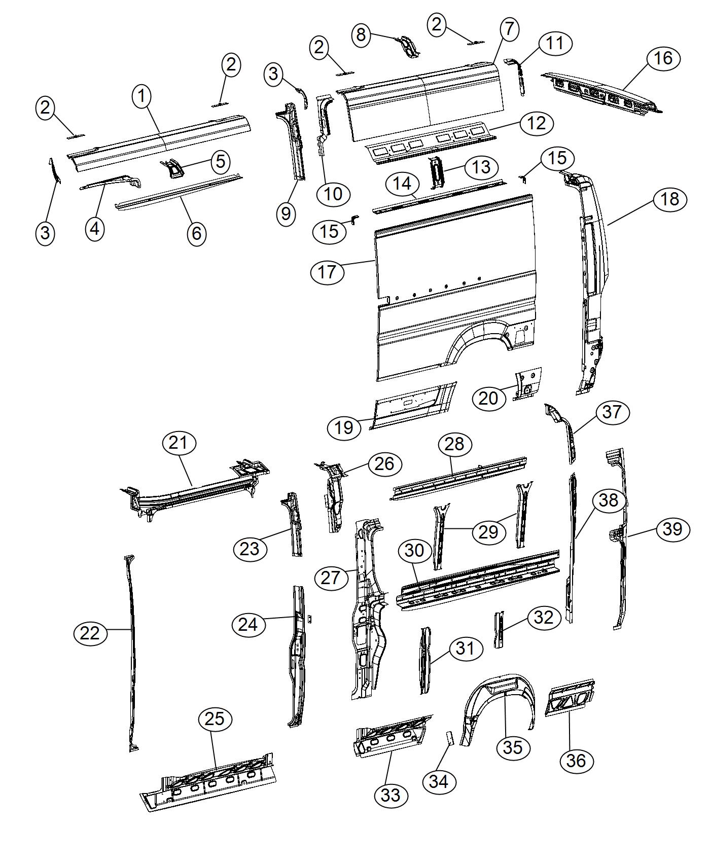 Diagram Panels Body Side 159 Wheel Base with Left Sliding Door. for your Ram 2500  