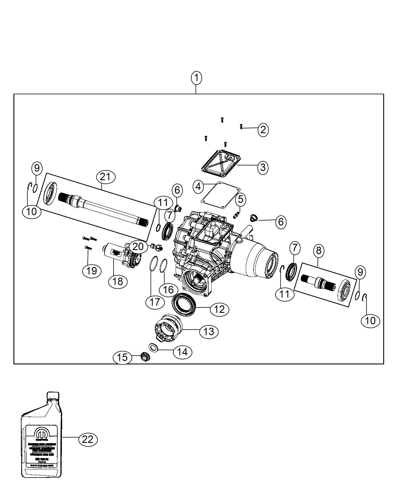Diagram Housing and Differential With Internal Components With [AWD Single Speed Power Takeoff]. for your Chrysler