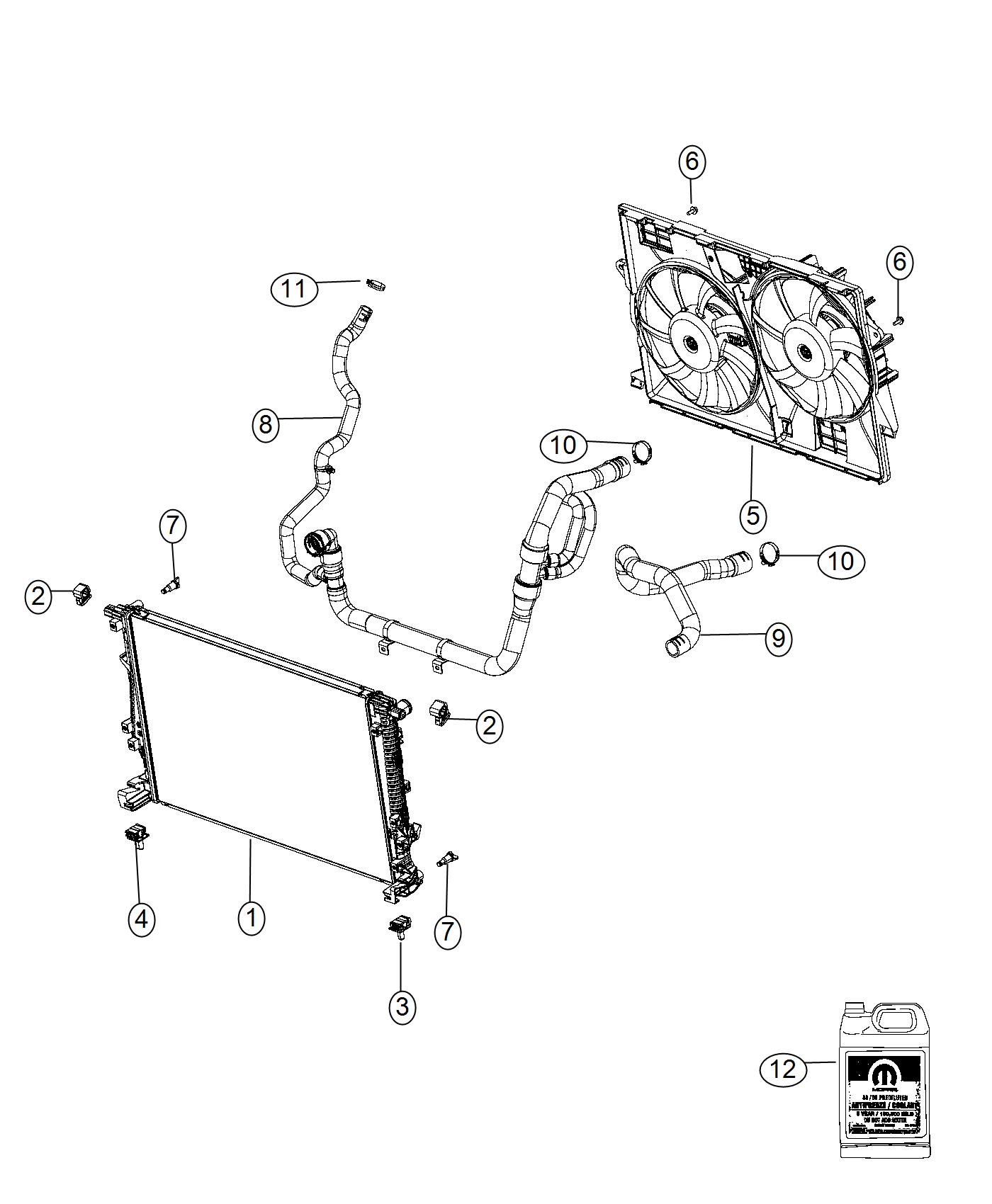 Diagram Radiator and Related Parts Dual Fan. for your 2016 Chrysler 200   