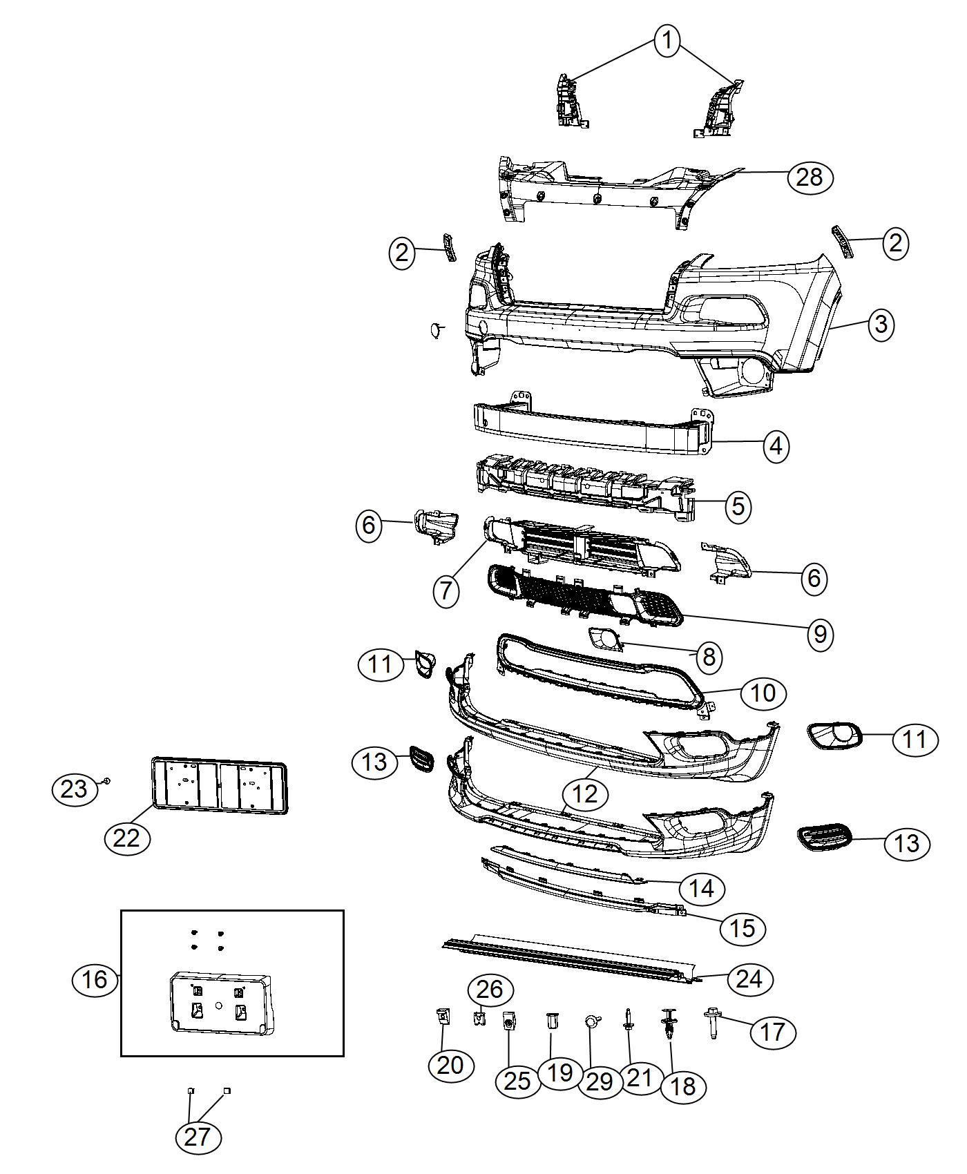 Diagram Fascia, Front. for your 2016 Jeep Cherokee   