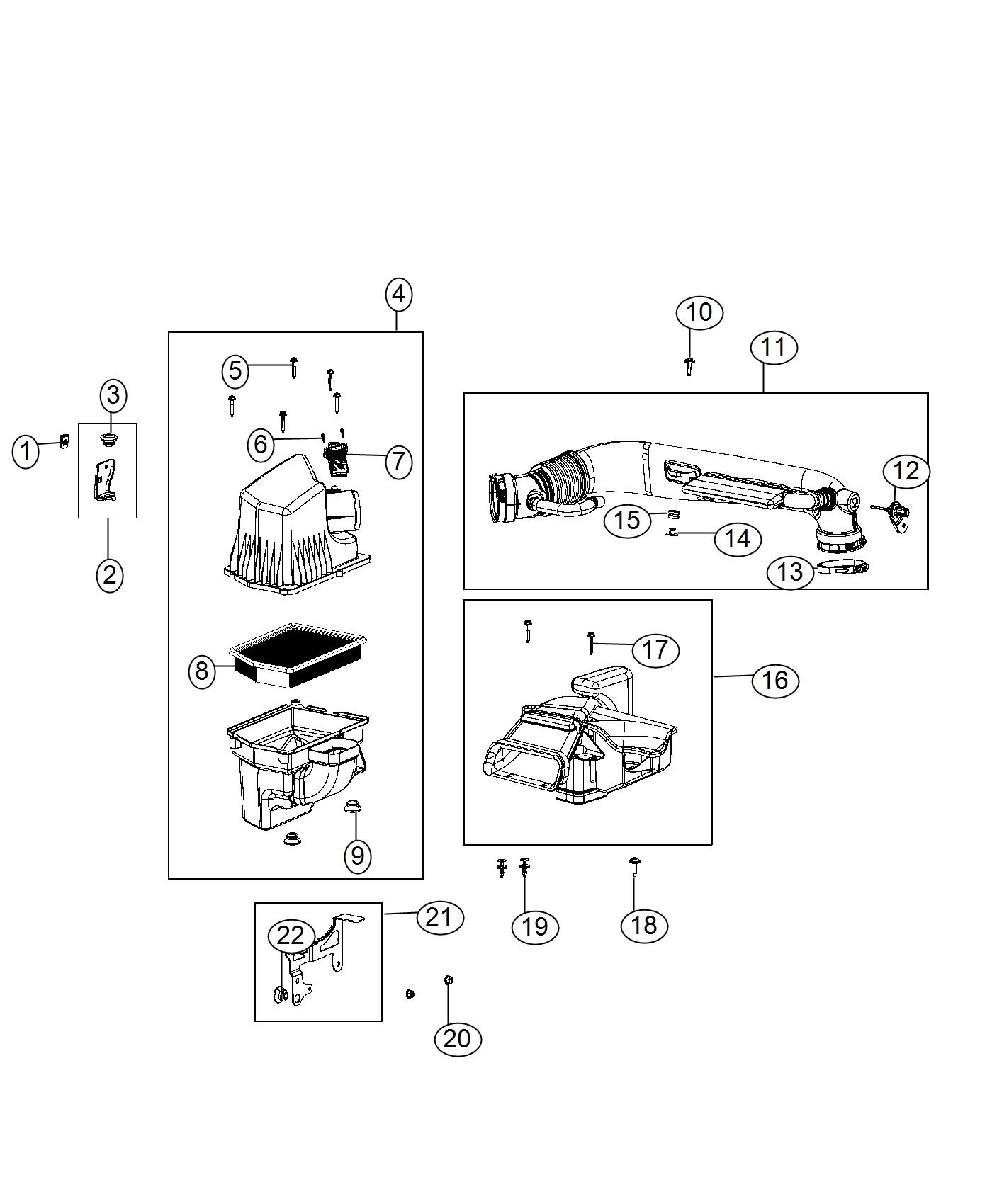 Diagram Air Cleaner 2.4L [2.4L I4 MULTIAIR ENGINE W/ ESS], [2.4L I4 PZEV M-Air Engine w/ ESS], [2.4L I4 MULTIAIR ENGINE], [2.4L I4 PZEV M-Air Engine]. for your Jeep Cherokee  