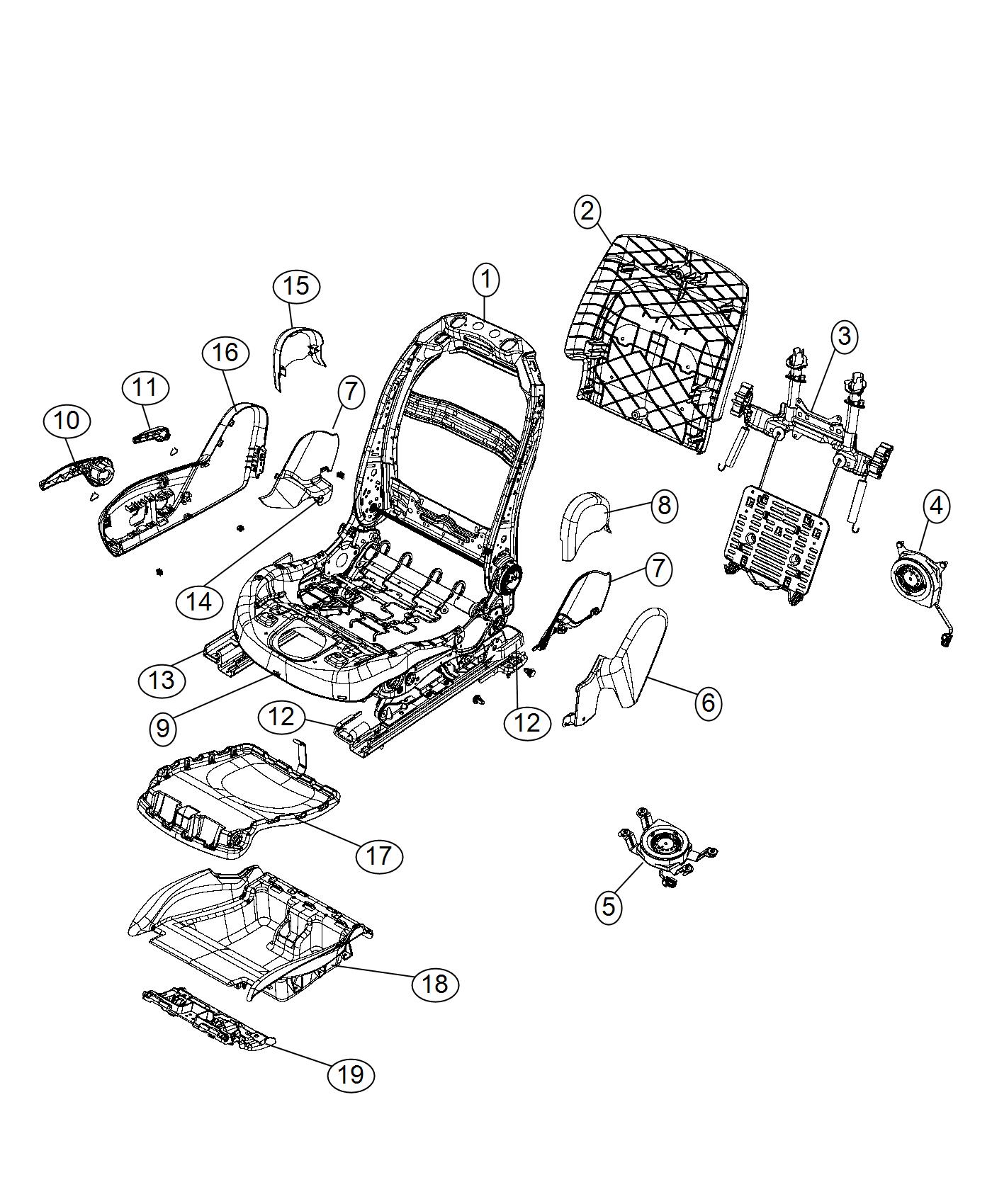 Diagram Adjusters, Recliners and Shields - Passenger Seat. for your 2021 Jeep Cherokee   