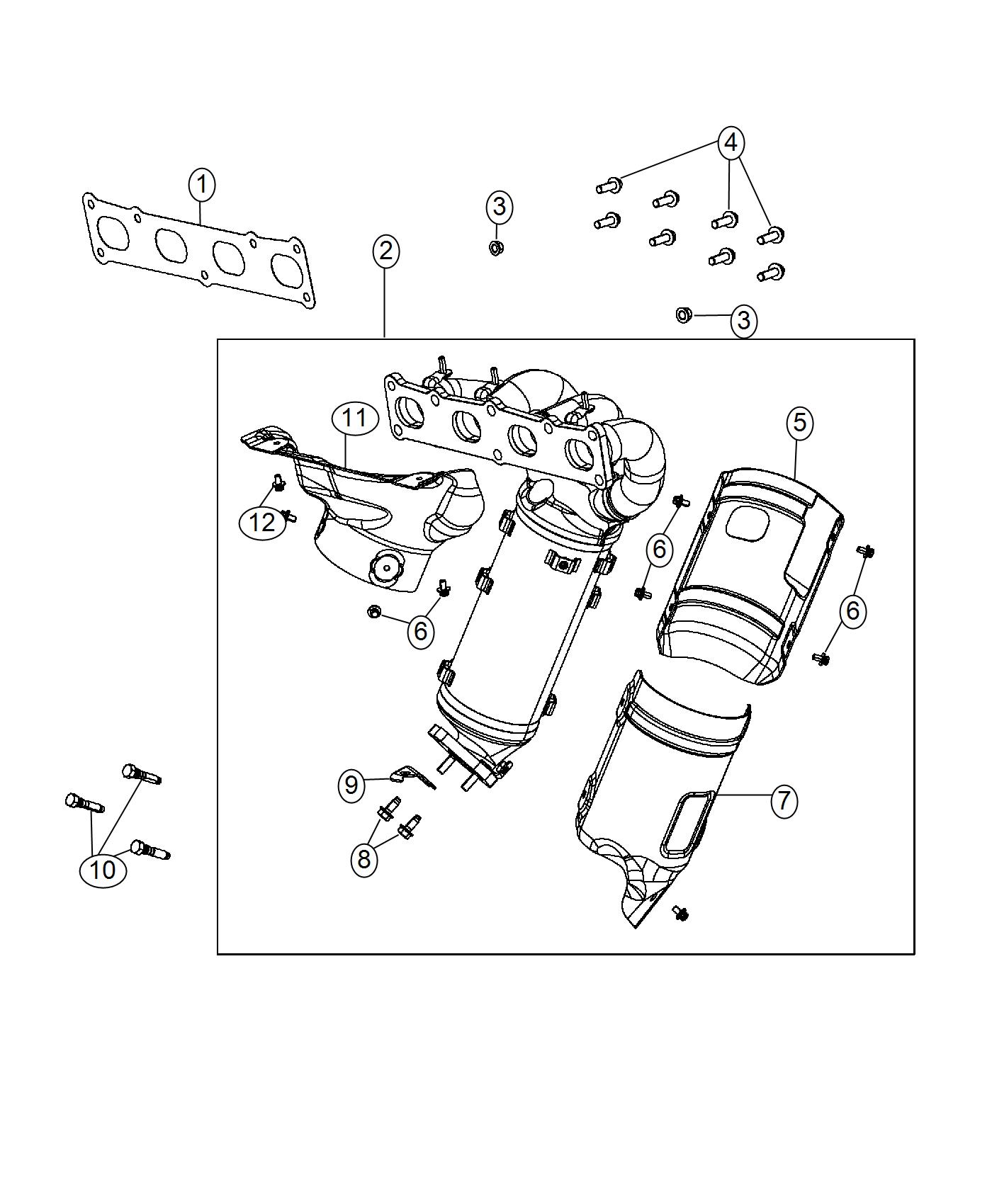 Diagram Exhaust Manifold And Heat Shields 2.4L [2.4L I4 MultiAir Engine w/ ESS]. for your Jeep