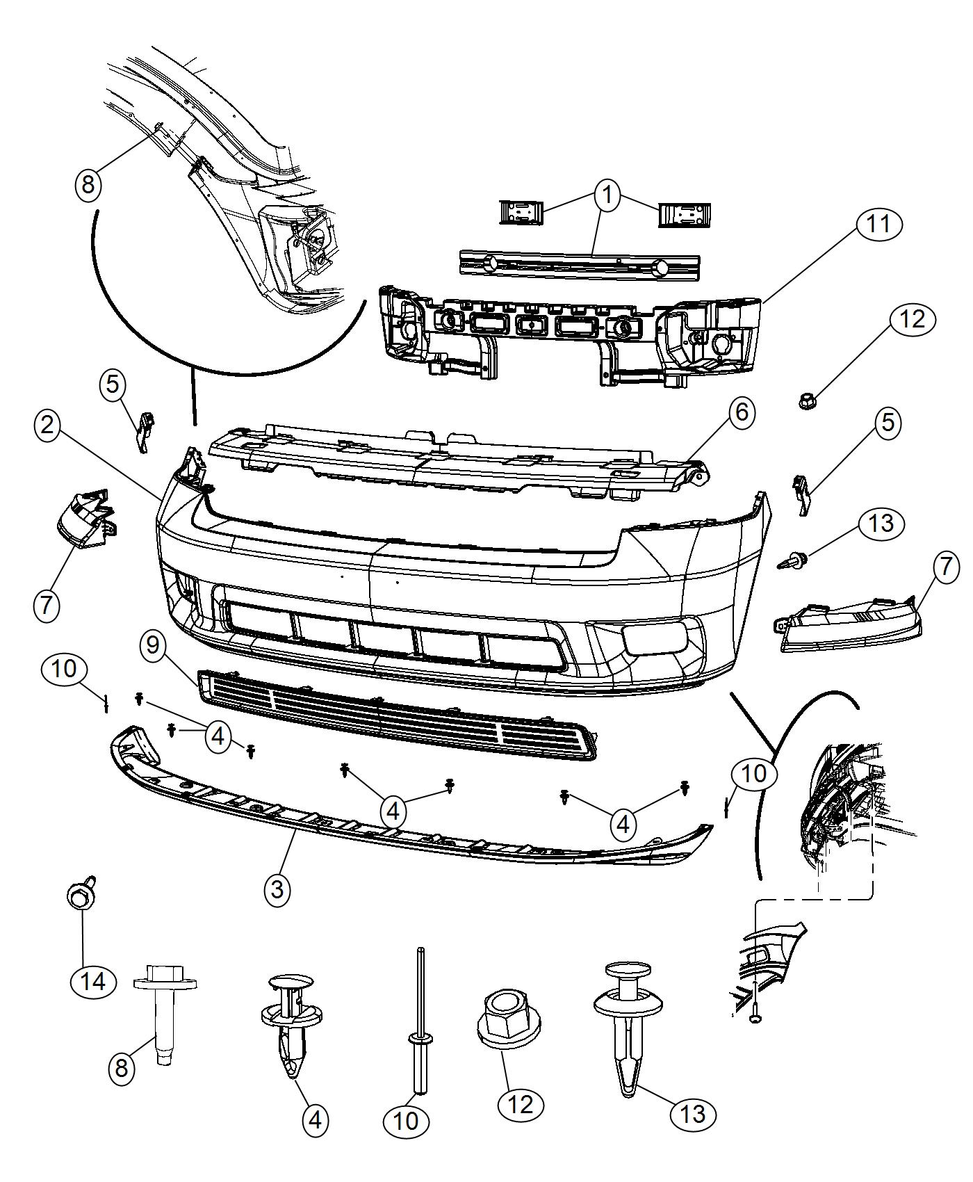 Diagram Fascia Front. for your 2001 Dodge Ram 1500   