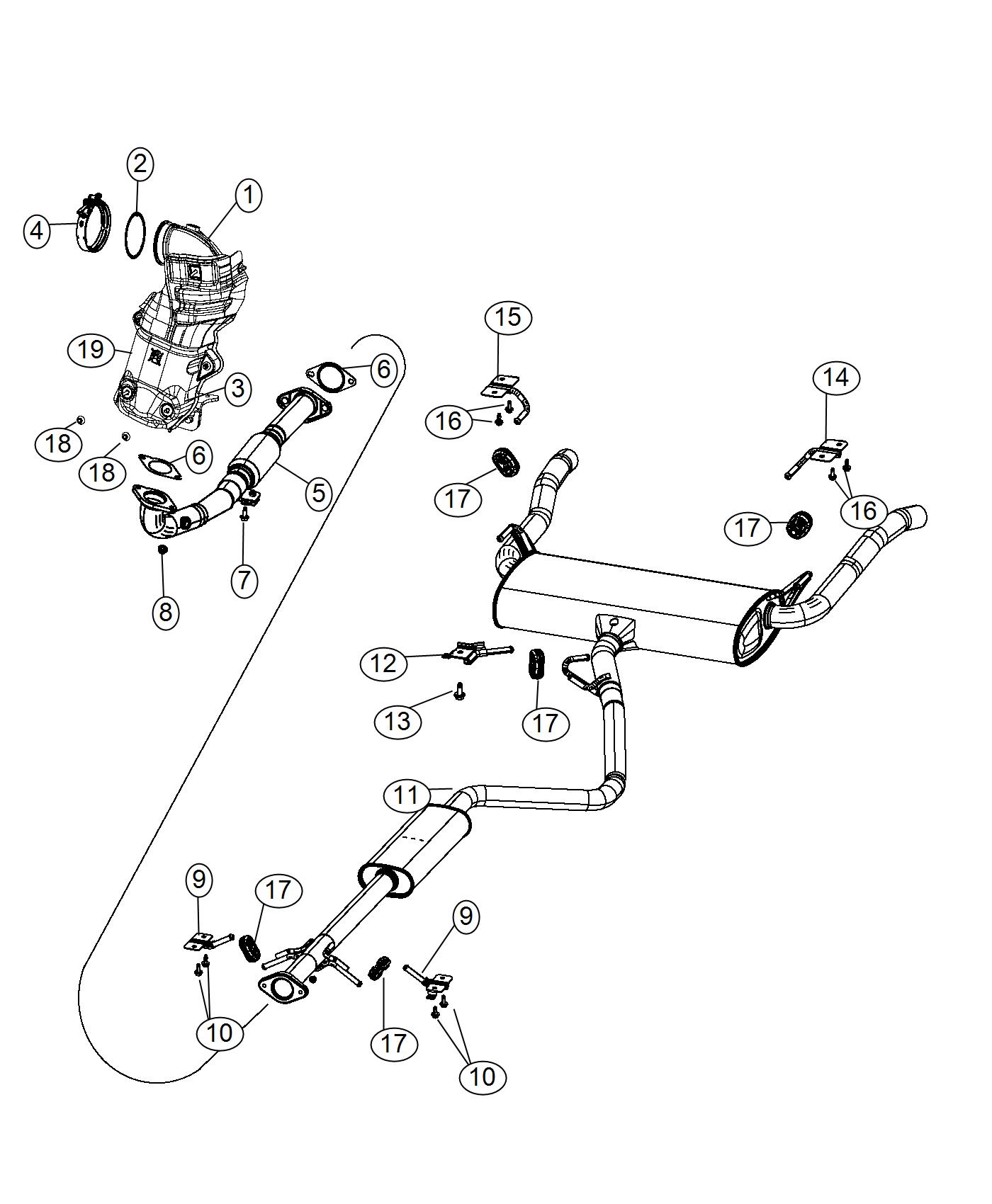 Diagram Exhaust System 1.4L [1.4L I4 16V MultiAir Turbo Engine]. for your Dodge Dart  