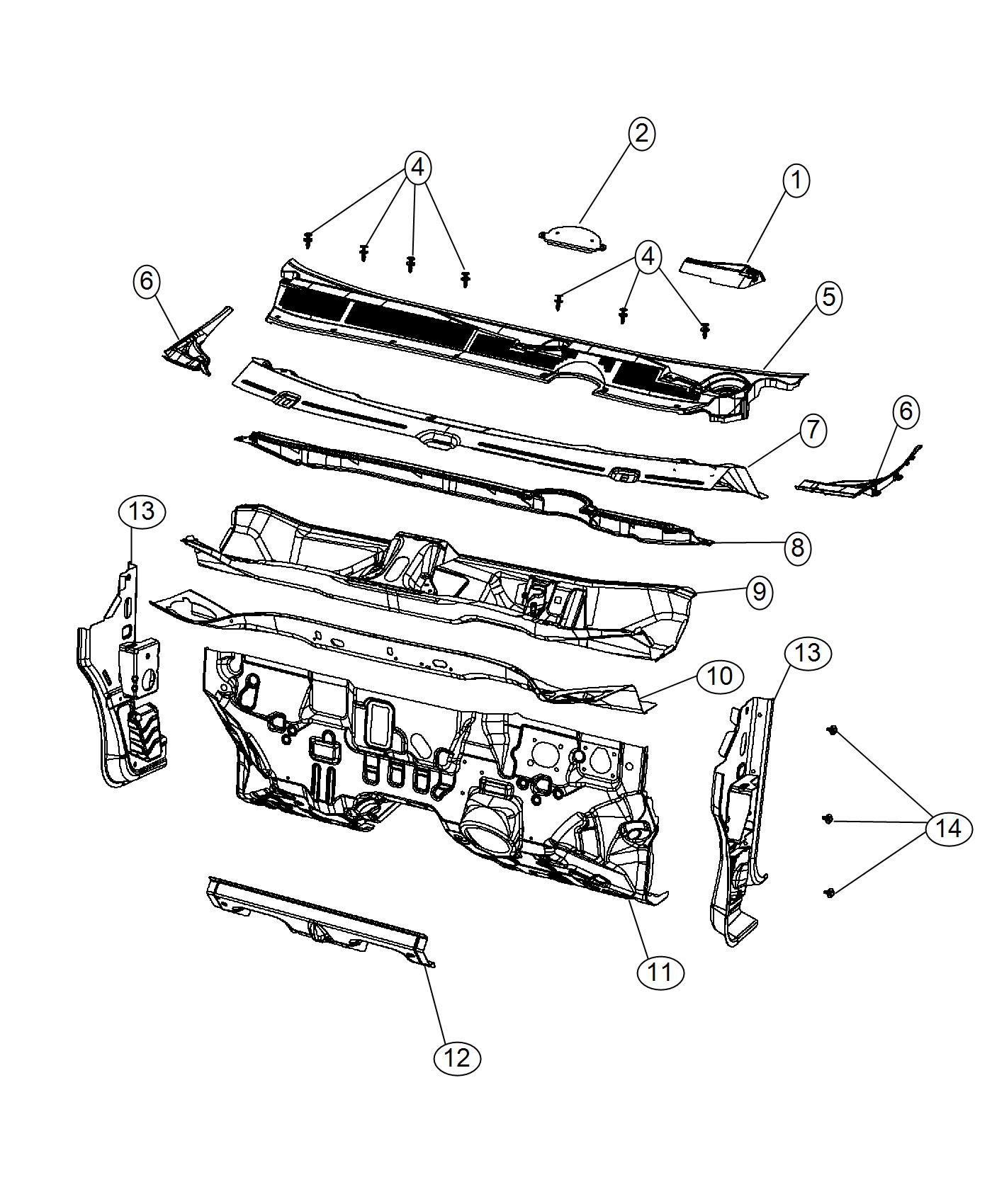 Diagram Cowl and Dash Panel. for your Chrysler 300  M