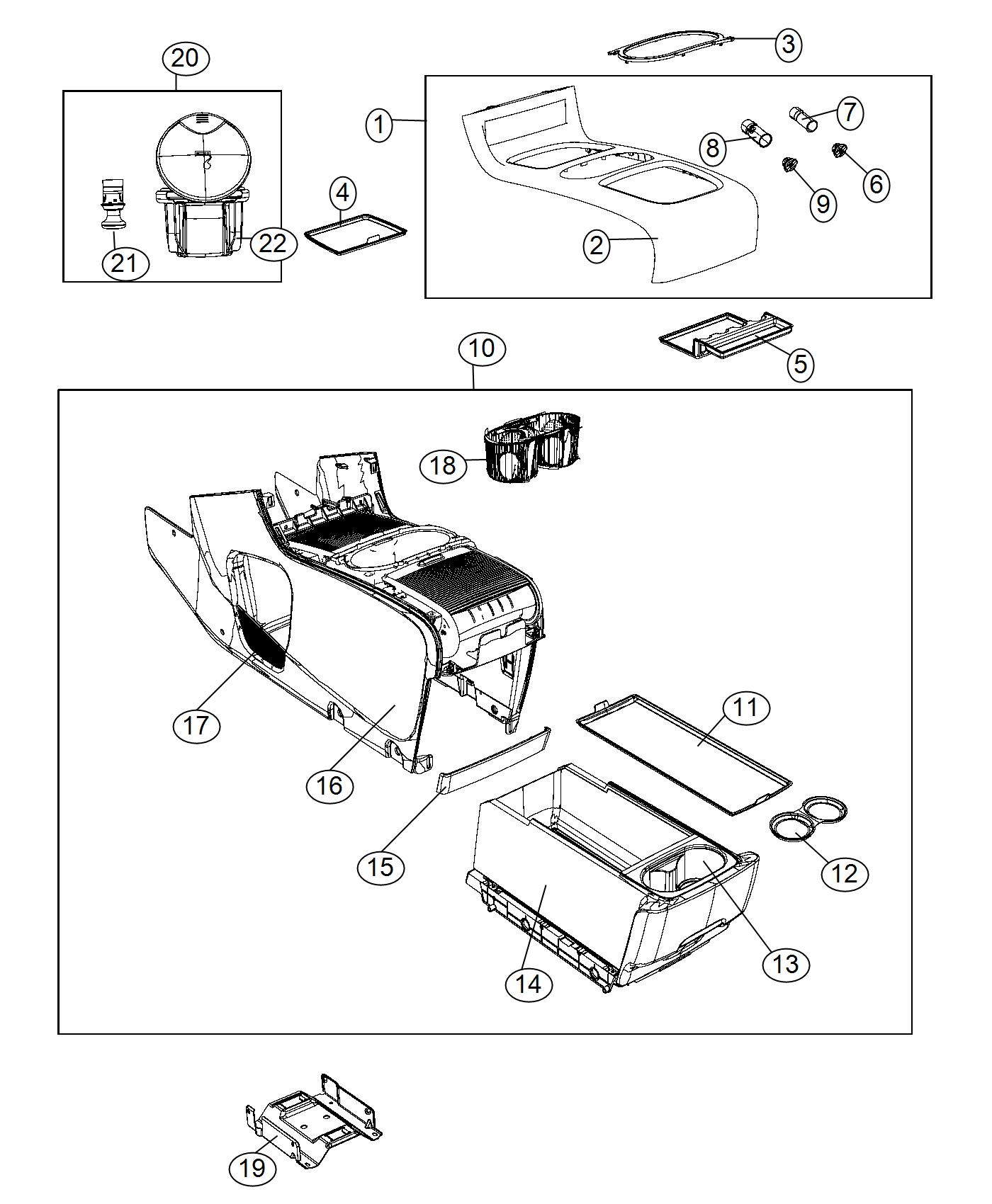 Diagram Floor Console Front. for your 2016 Dodge Journey   