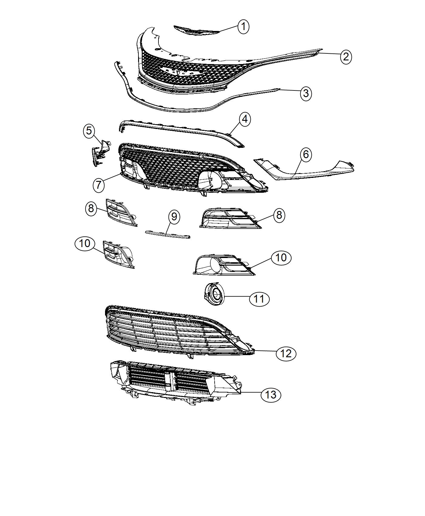 Diagram Grilles. for your 2016 Chrysler 200 LX  