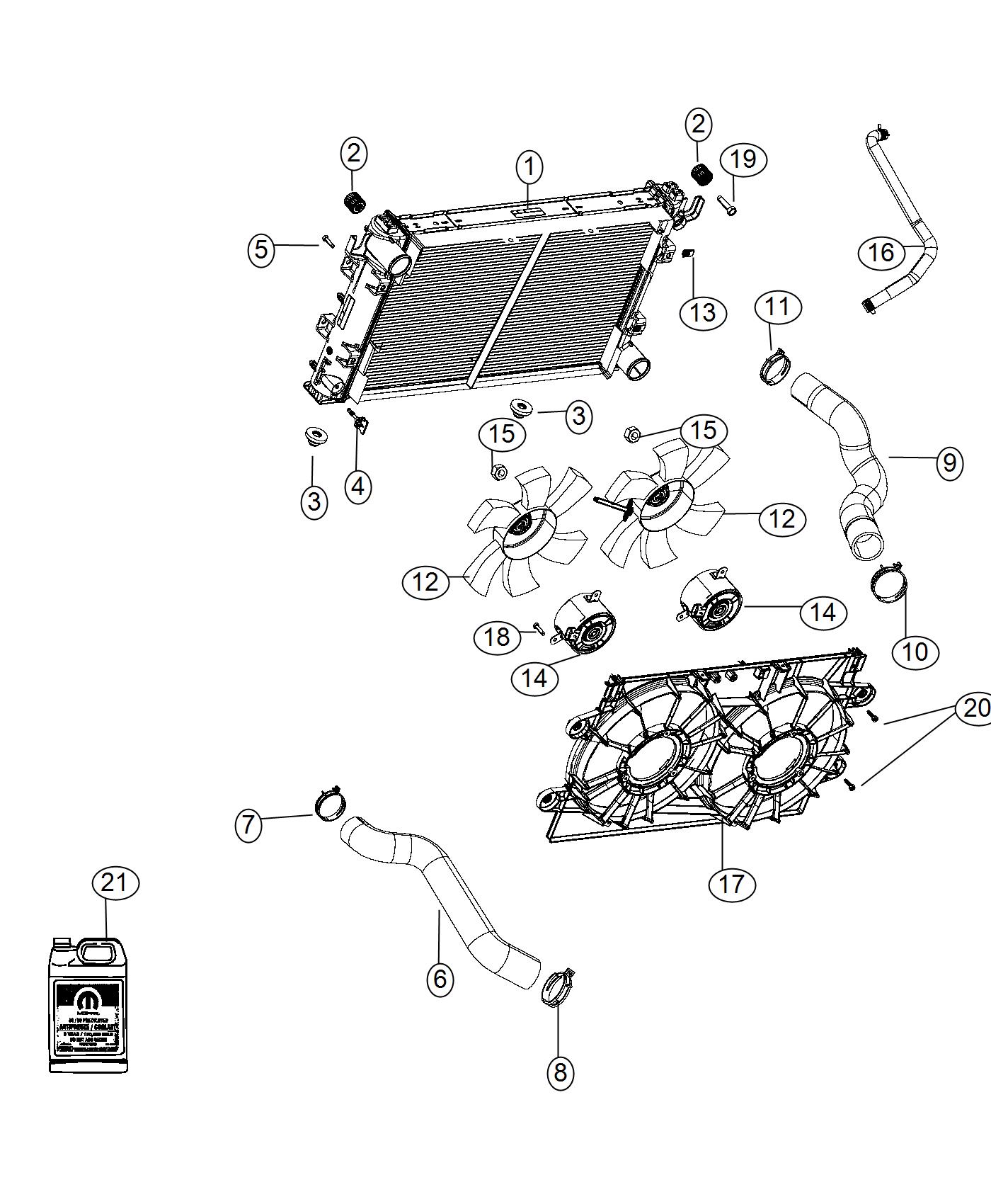 Diagram Radiator and Related Parts Gas. for your 2010 Dodge Dakota   