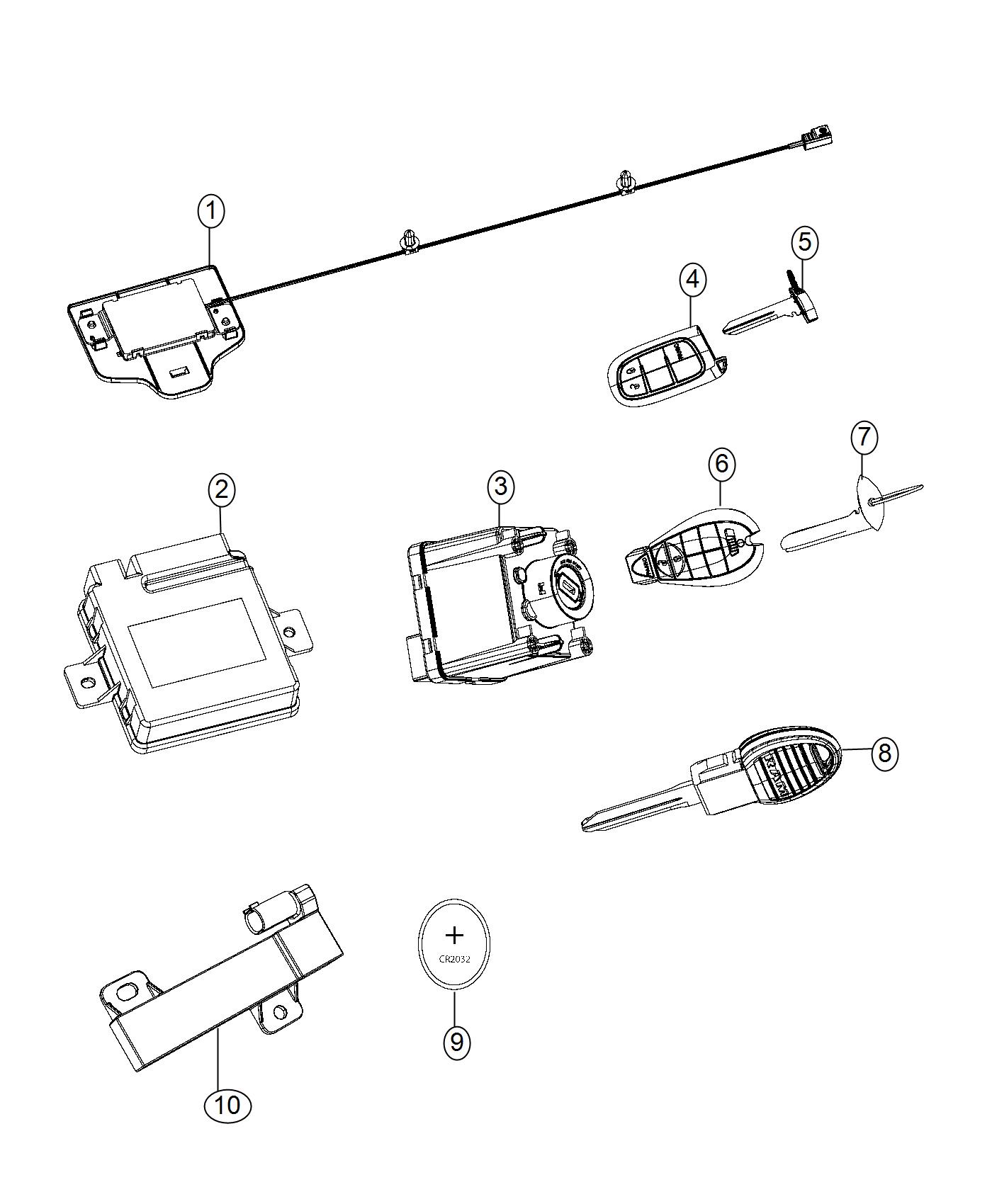 Diagram Receiver Modules, Keys and Key FOBs. for your 2001 Jeep Wrangler   