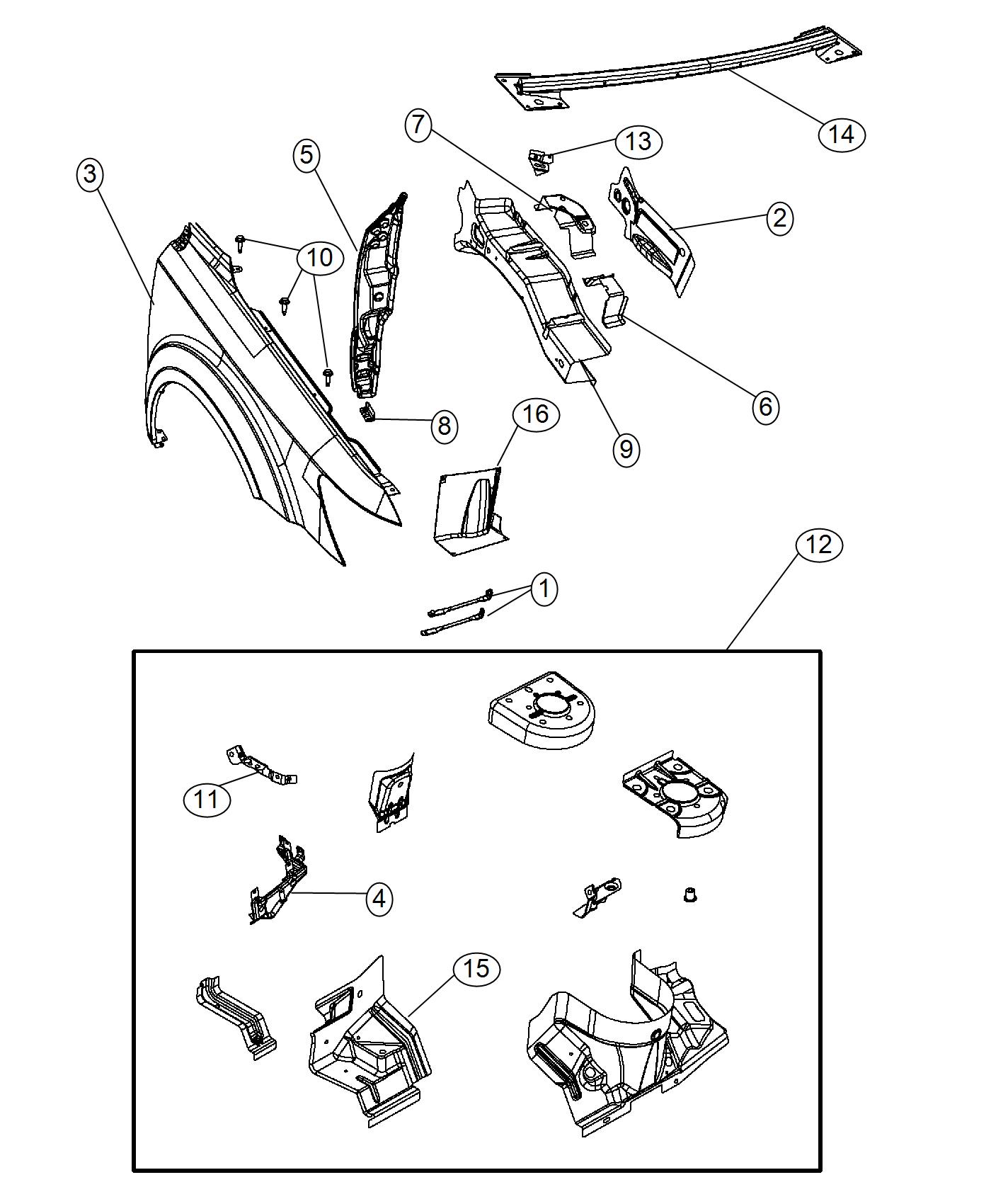 Diagram Front Fender. for your 2016 Dodge Journey   