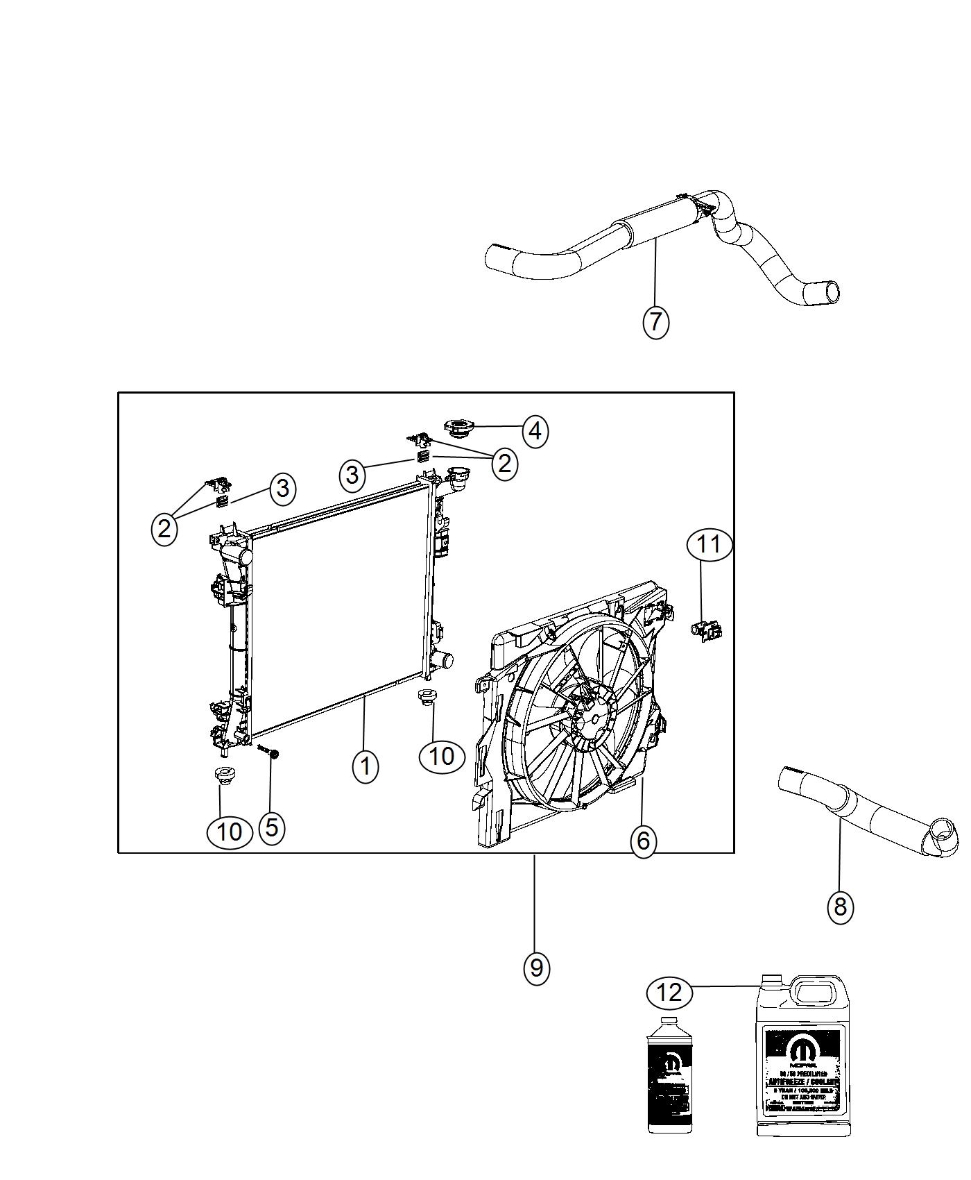 Diagram Radiator and Related Parts. for your Dodge Grand Caravan  