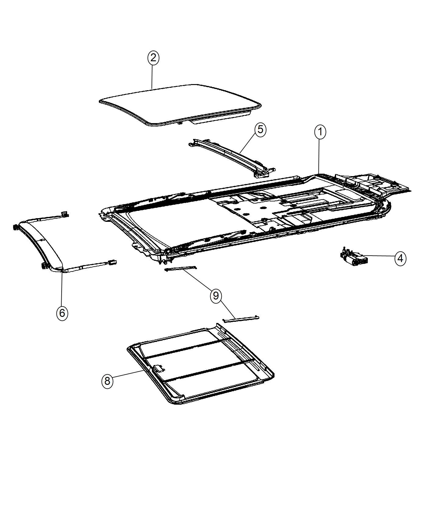 Diagram Sunroof Glass and Component Parts. for your Dodge Grand Caravan  