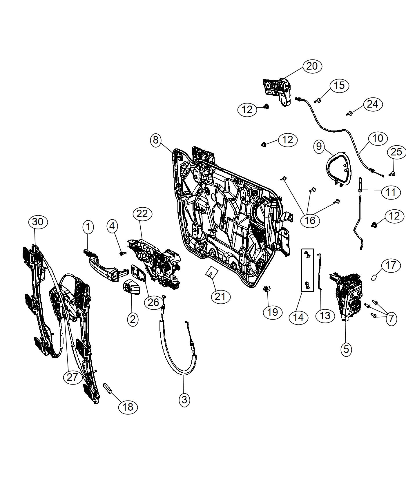 Diagram Front Door, Hardware Components. for your Dodge