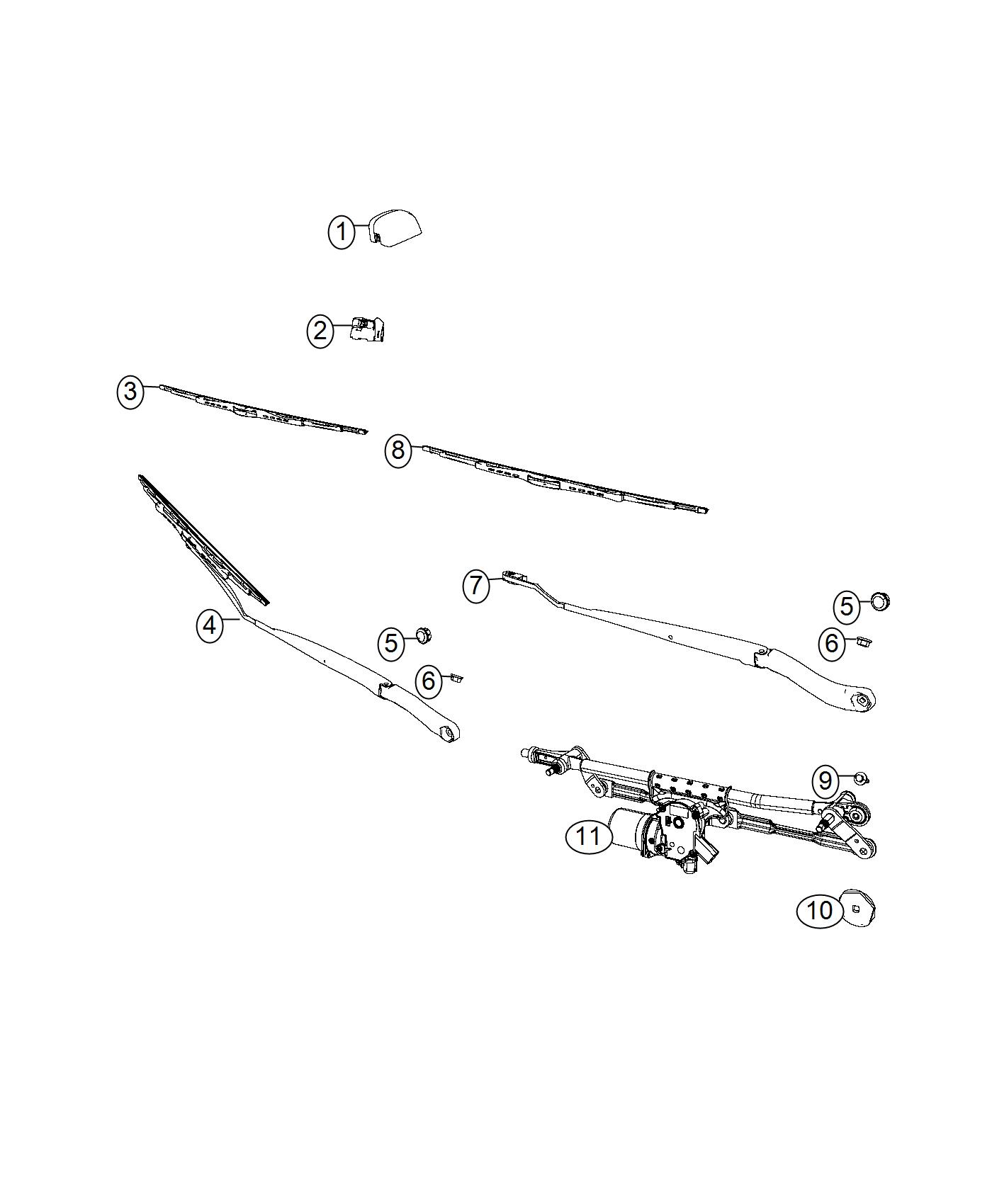 Diagram Front, Wiper System. for your 2016 Dodge Grand Caravan   