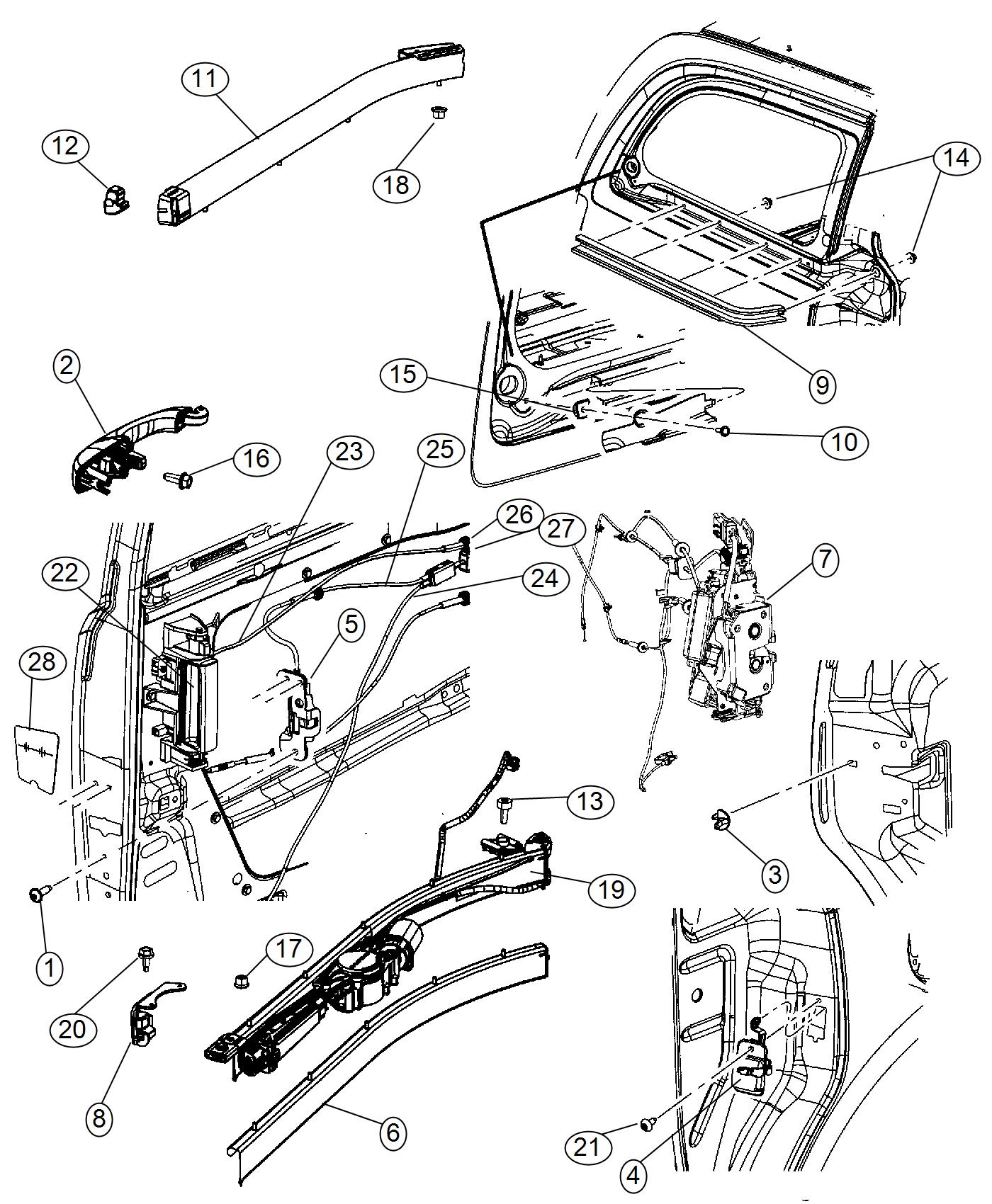 Diagram Sliding Door, Hardware Components. for your Dodge Grand Caravan  