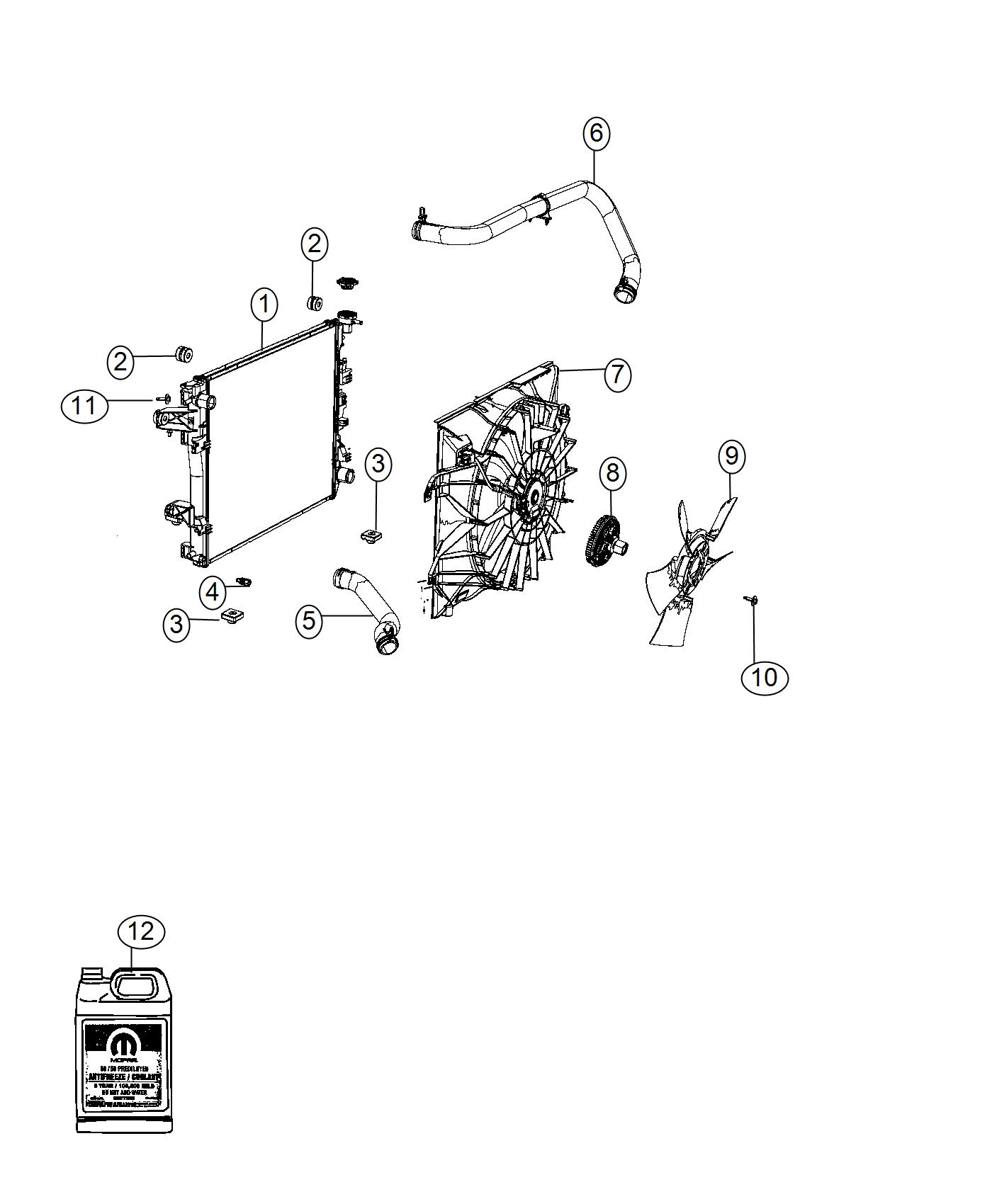 Diagram Radiator and Related Parts. for your Ram 3500  