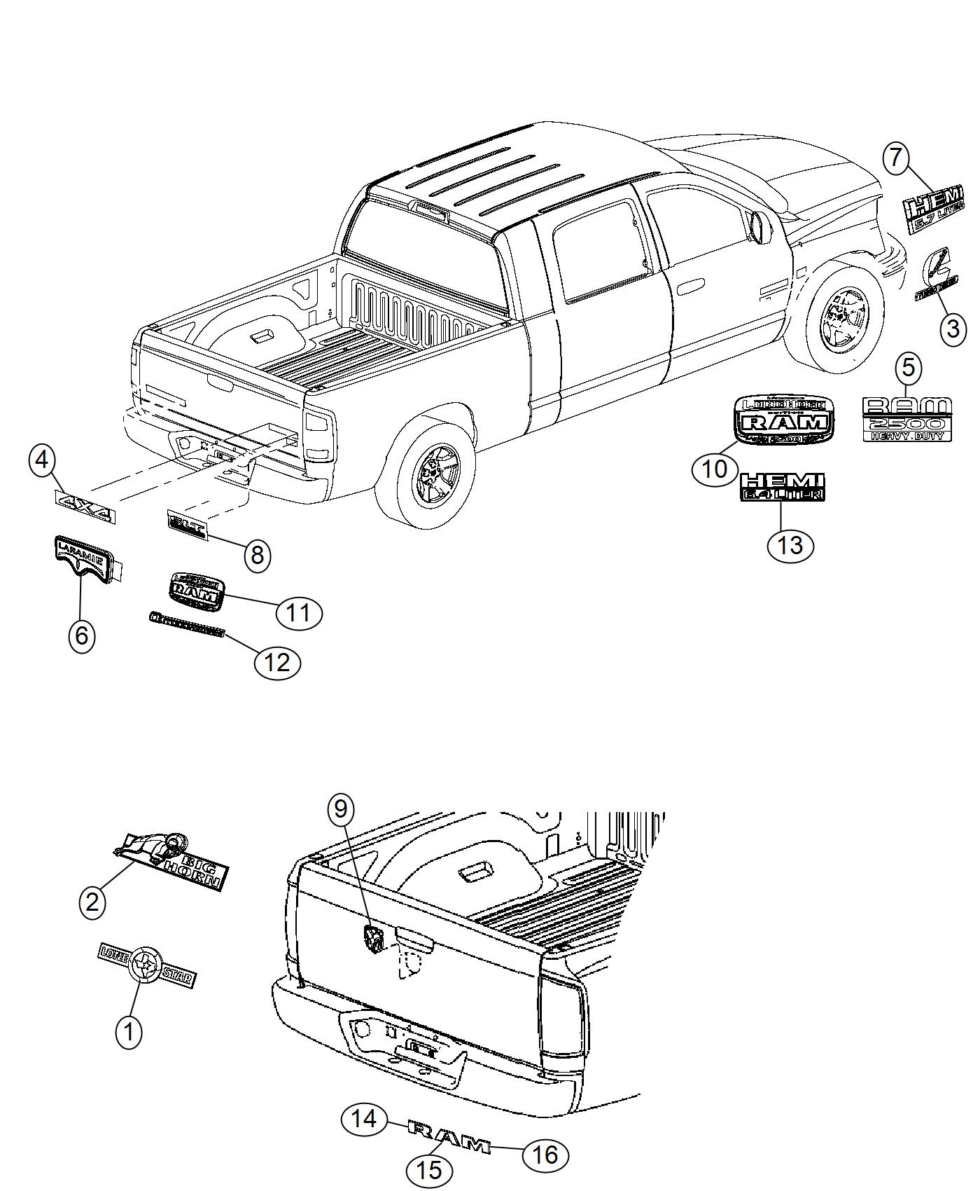 Nameplates, Emblems and Medallions. Diagram