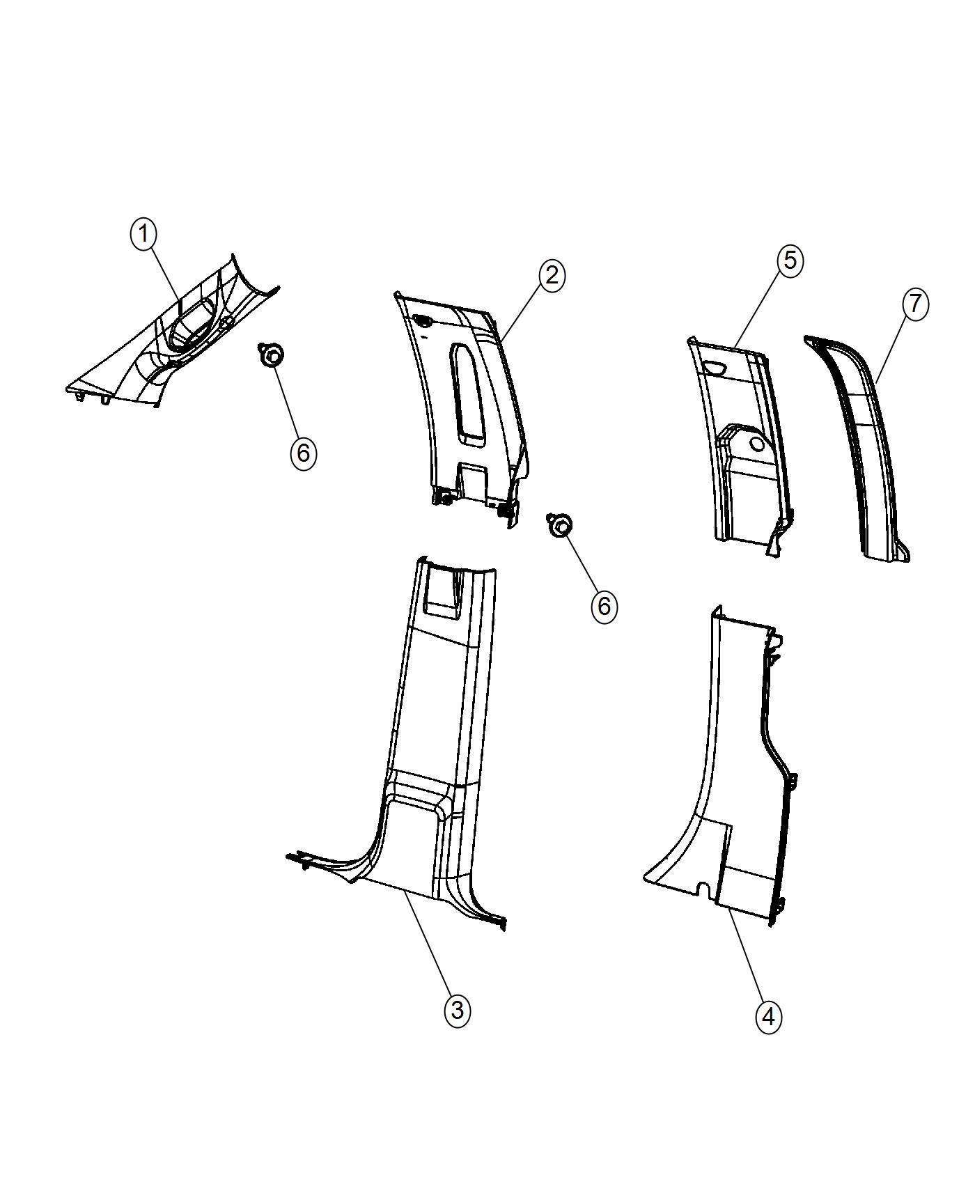 Diagram Interior Moldings and Pillars, Crew Cab. for your Dodge