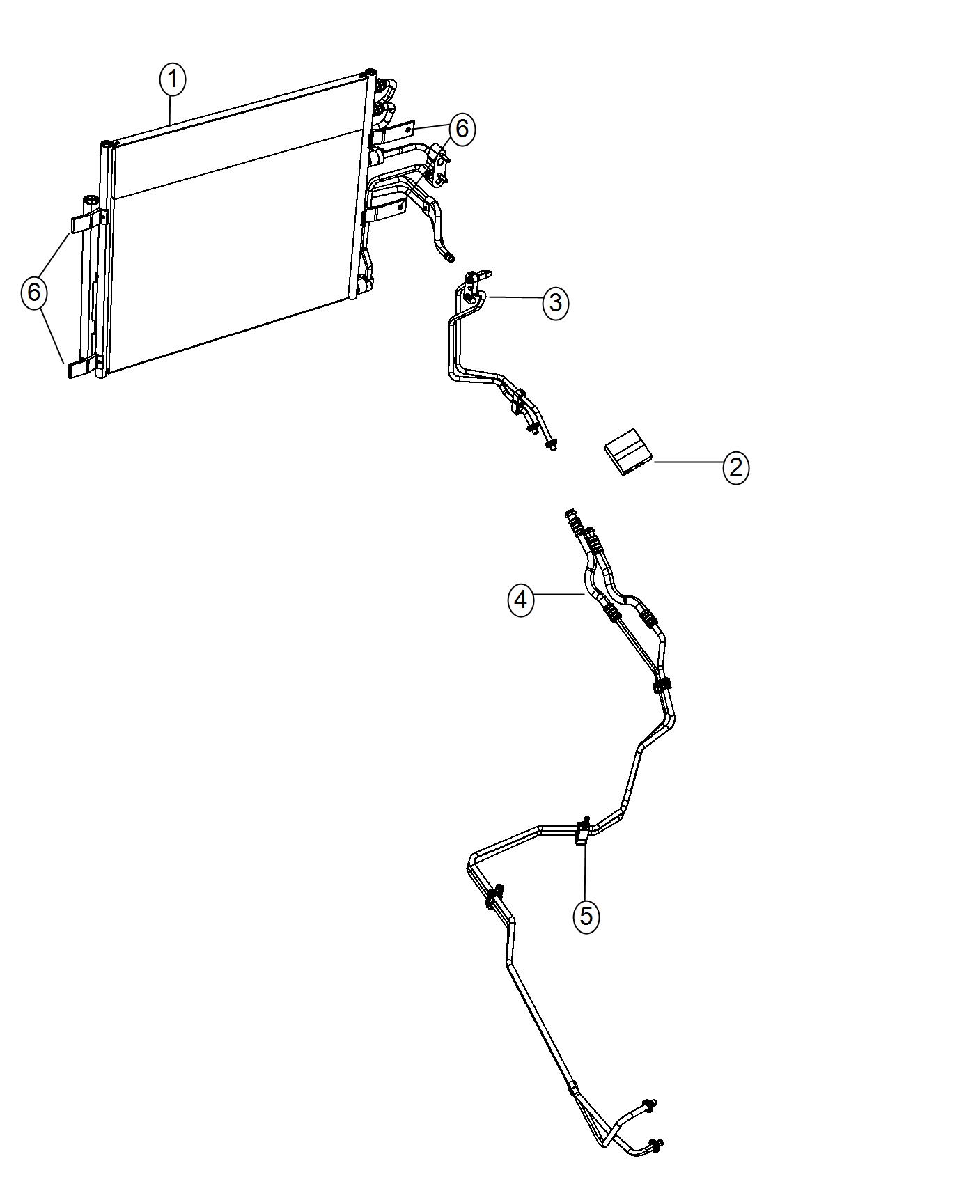 Diagram Transmission Oil Cooler and Lines. for your 2016 Ram 1500 5.7L Hemi V8 4X2 LARAMIE CREW CAB 