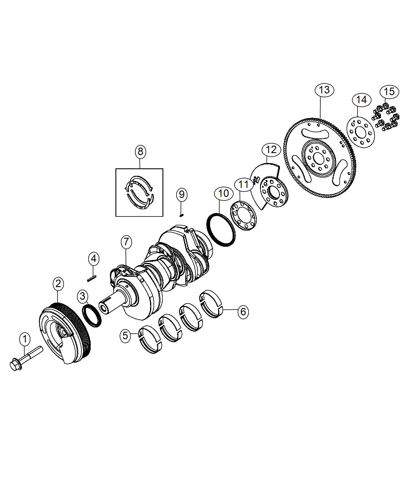 Diagram Crankshaft, Crankshaft Bearings, Damper And Flywheel 3.0L Diesel [3.0L V6 Turbo Diesel Engine]. for your 2002 Chrysler 300  M 