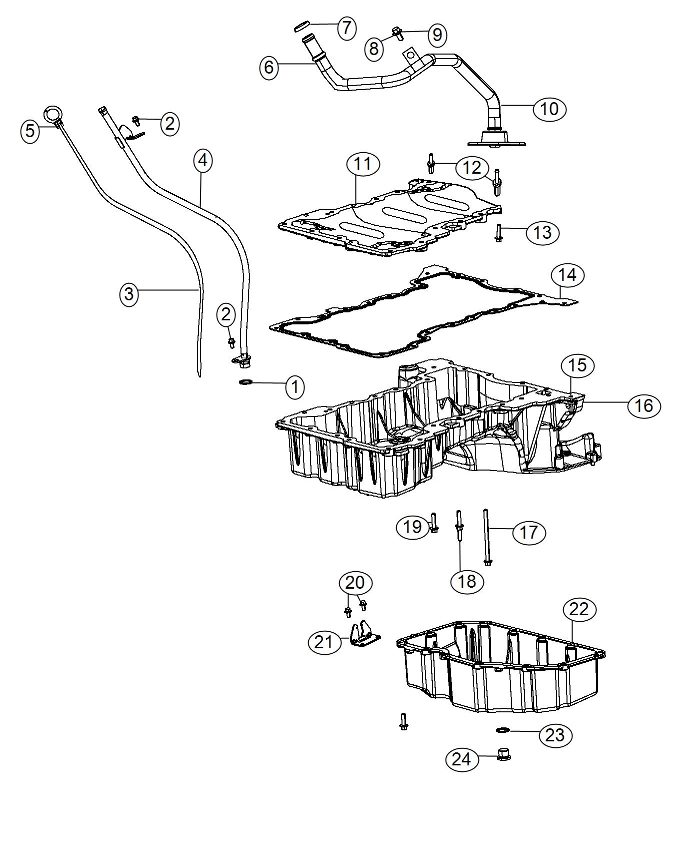 Diagram Engine Oil Pan, Engine Oil Level Indicator And Related Parts 3.0L Diesel [3.0L V6 Turbo Diesel Engine]. for your 1999 Chrysler 300  M 