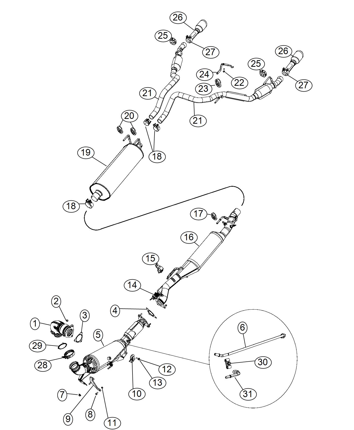 Diagram Exhaust System Dual 3.0L [3.0L V6 Turbo Diesel Engine]. for your 2004 Chrysler 300  M 