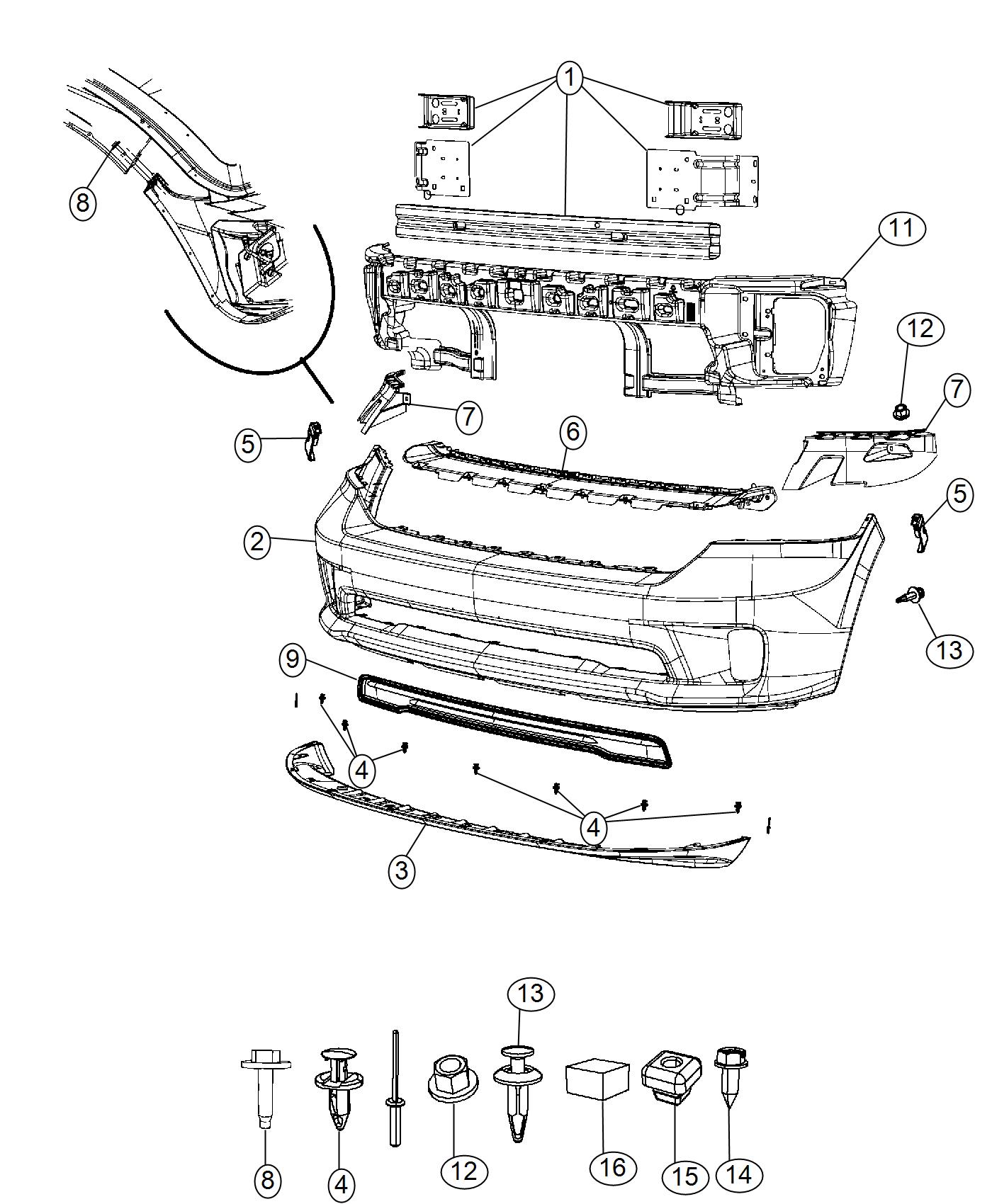 Diagram Fascia, Front, Body Color. for your 2001 Dodge Ram 1500   