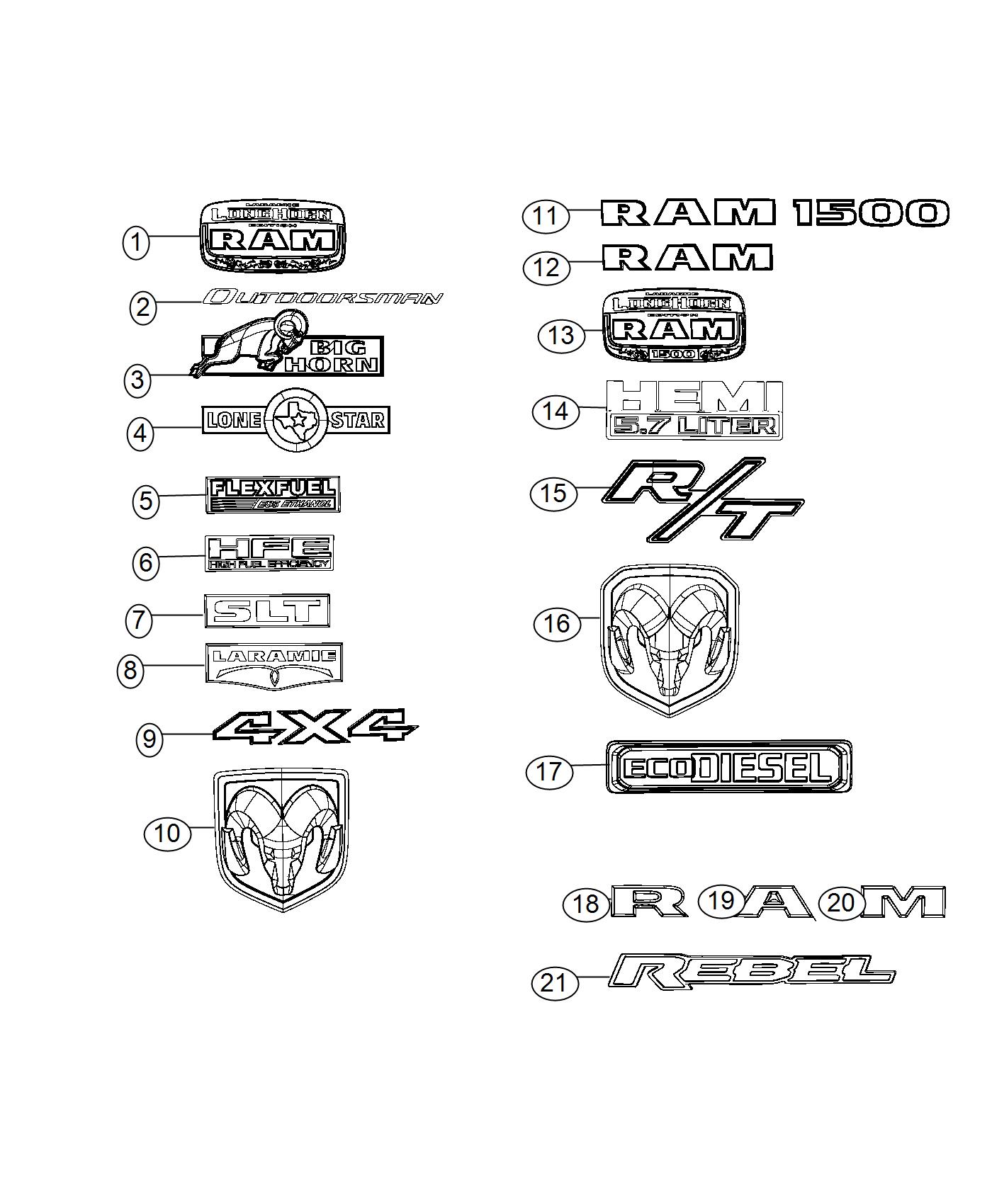 Diagram Nameplates, Emblems and Medallions. for your Dodge Dakota  