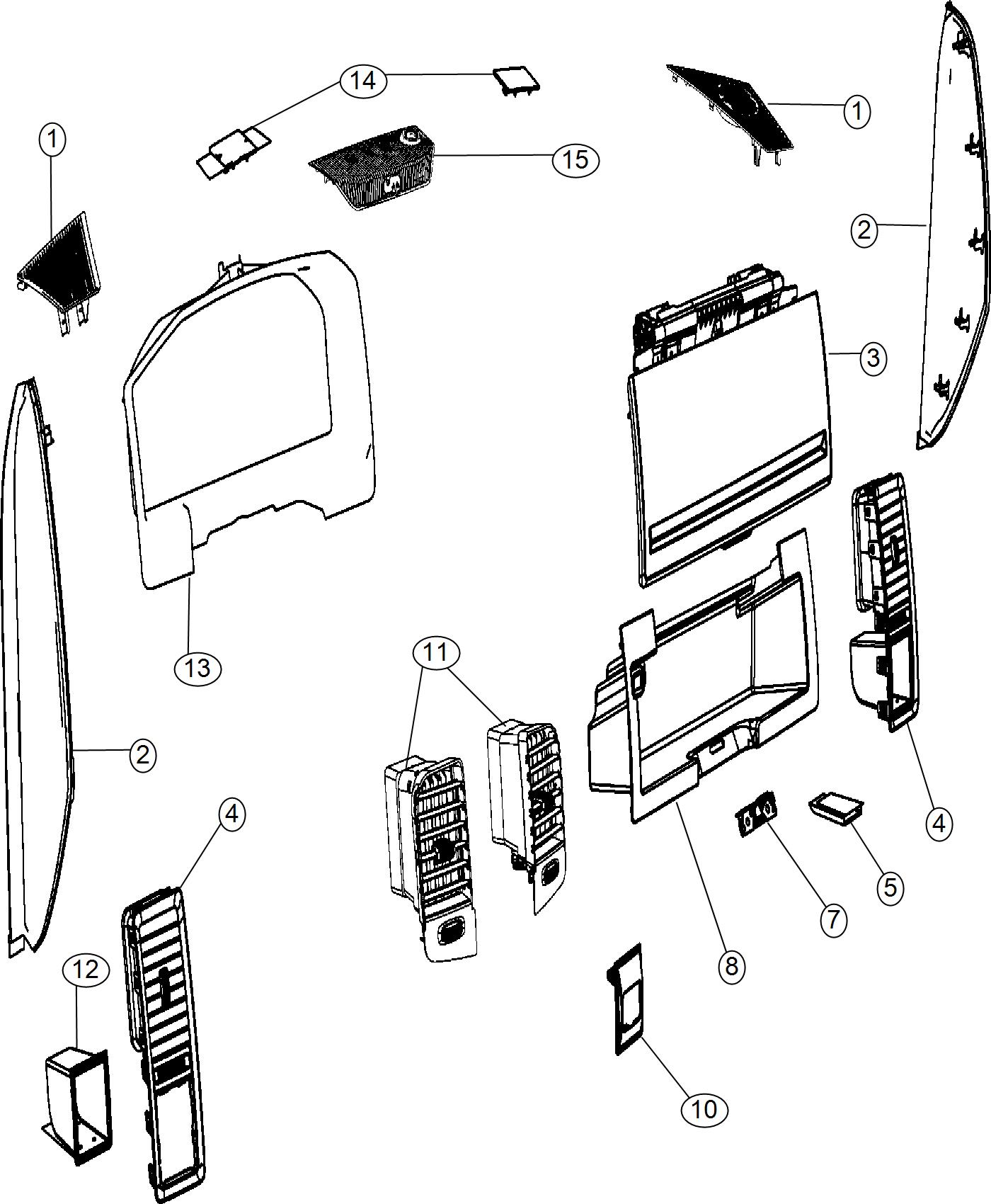 Diagram Instrument Panel Trim [Upper]. for your Ram 1500  