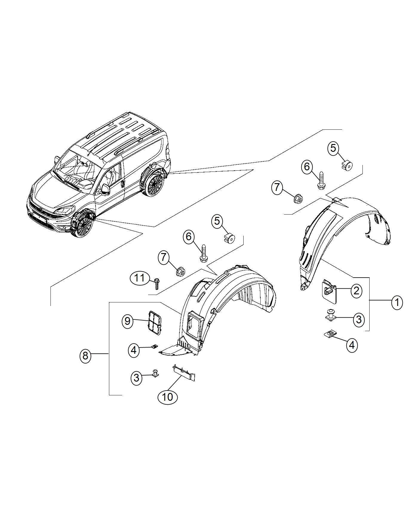 Wheel Splash Shields Front and Rear. Diagram