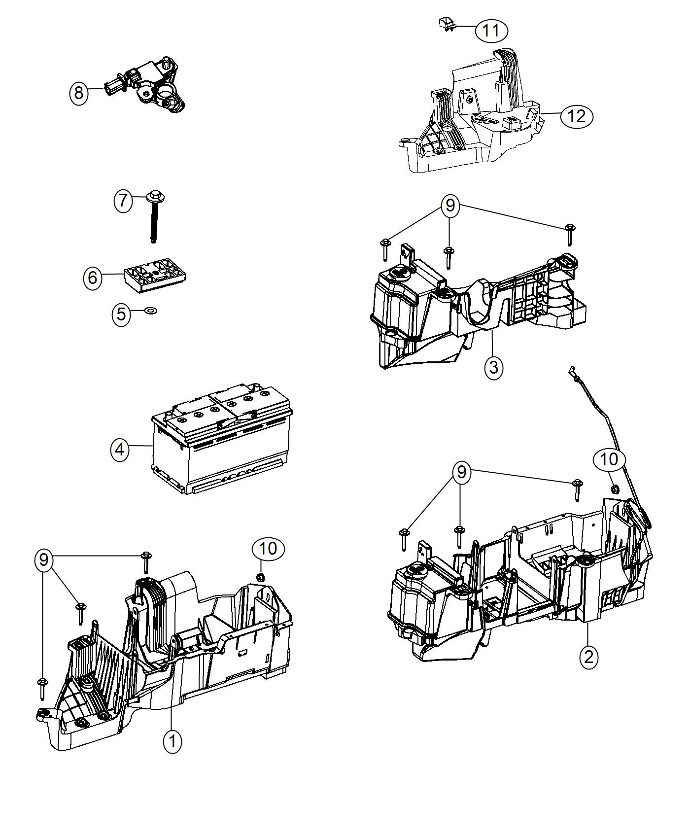 Diagram Battery Tray and Support. for your Jeep
