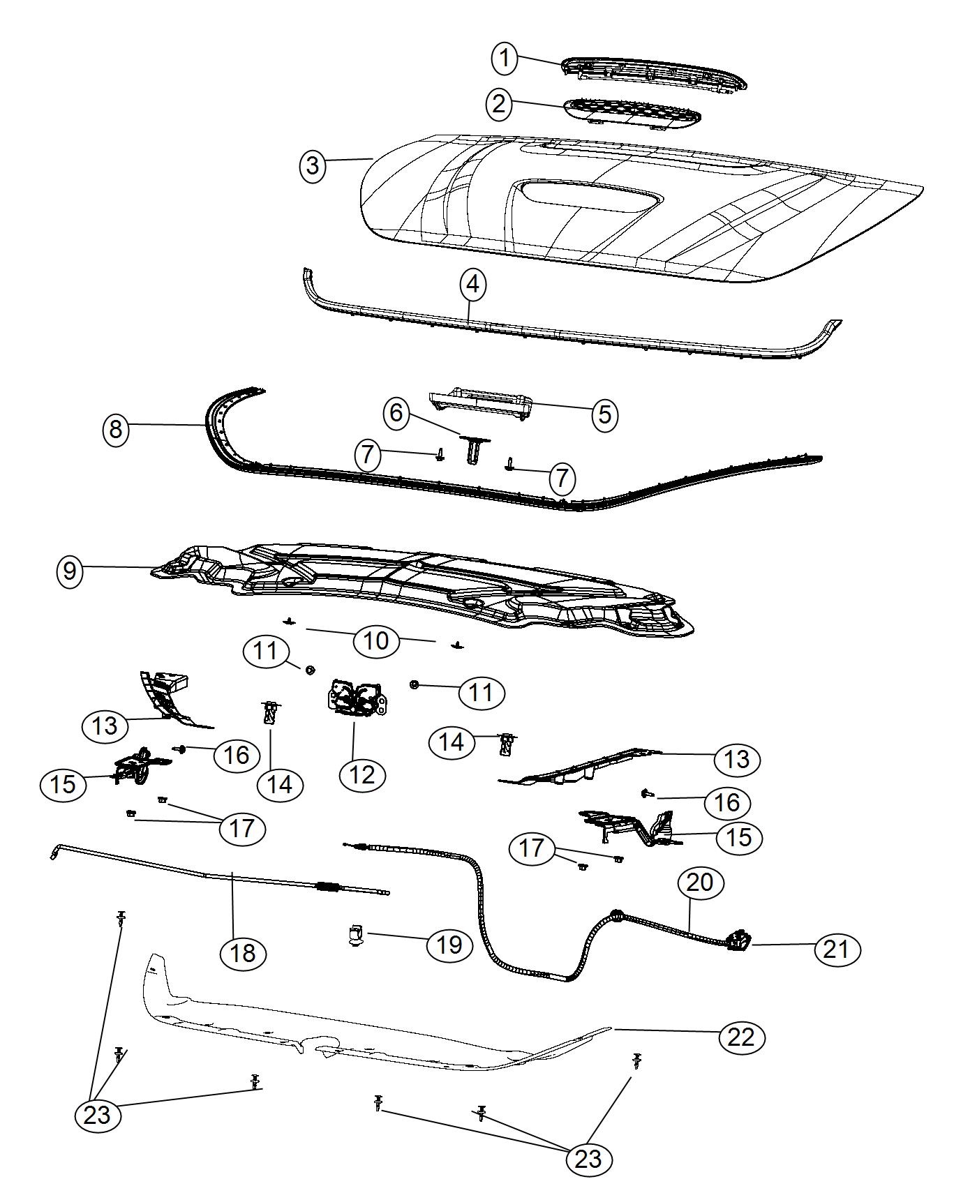 Diagram Hood and Related Parts. for your 2015 Dodge Dart   