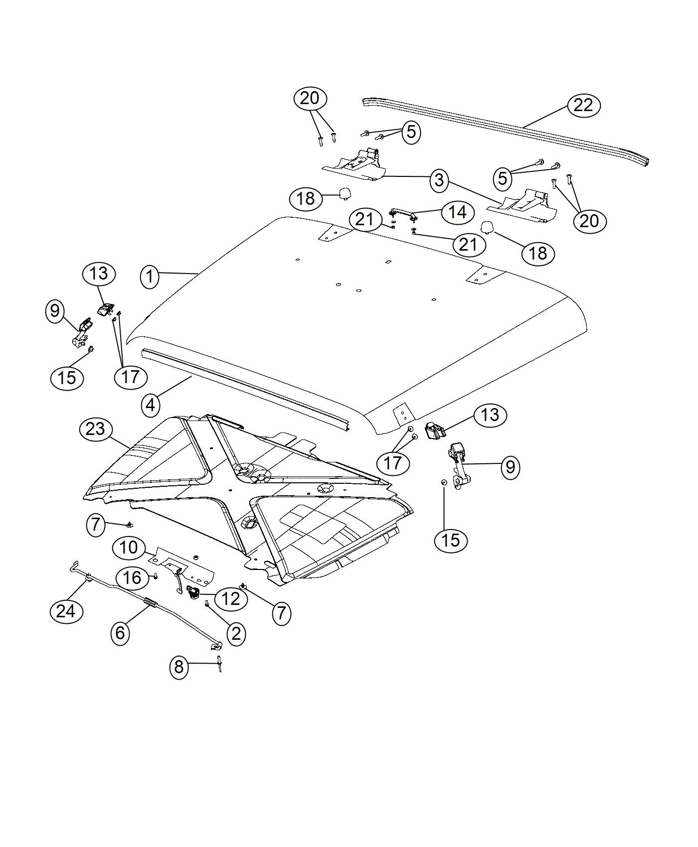 Diagram Hood and Related Parts. for your Jeep Wrangler  