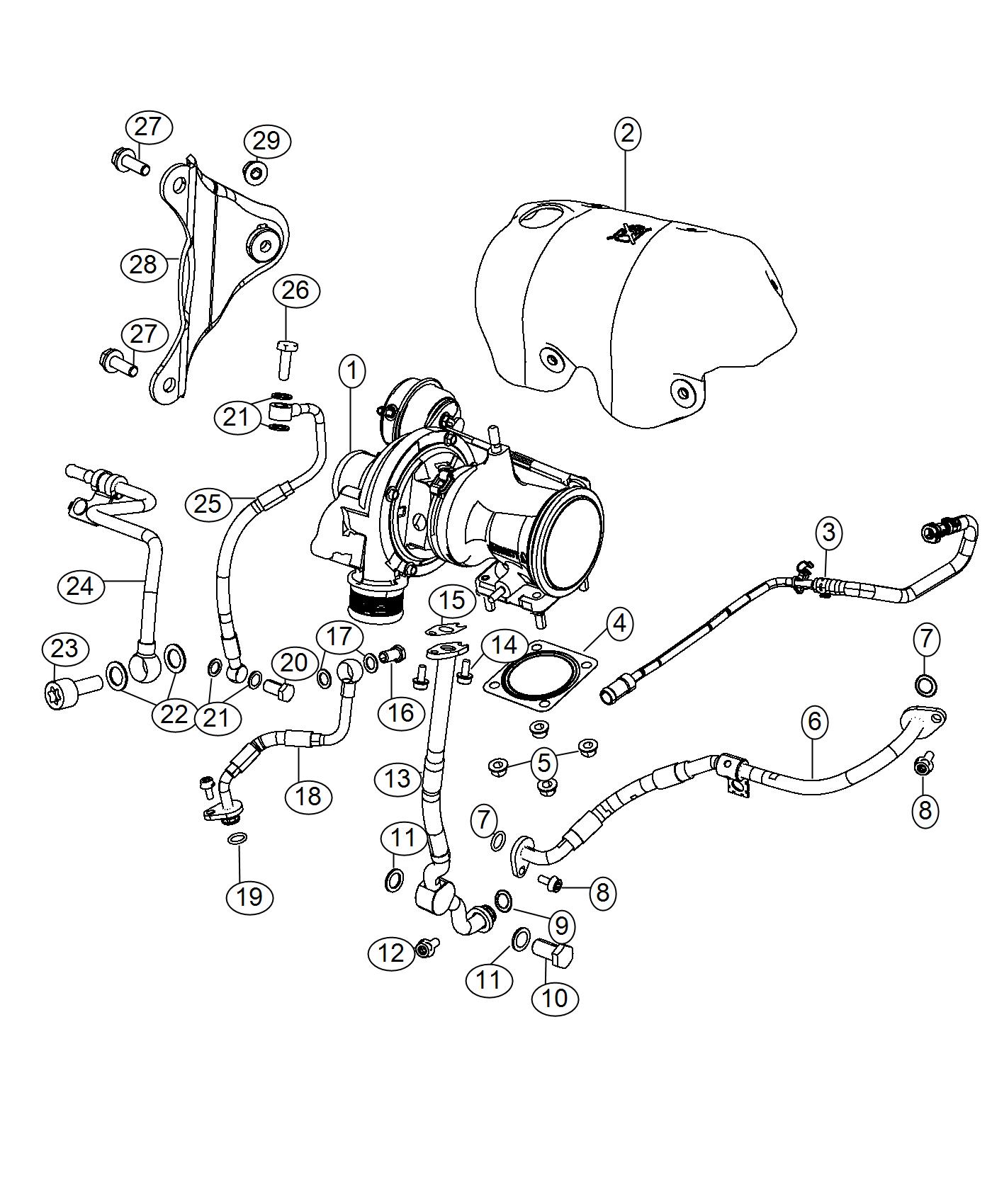 Diagram Turbocharger And Oil Hoses/Tubes 1.4L Turbocharged [1.4L I4 16V MultiAir Turbo Engine]. for your Fiat 500  