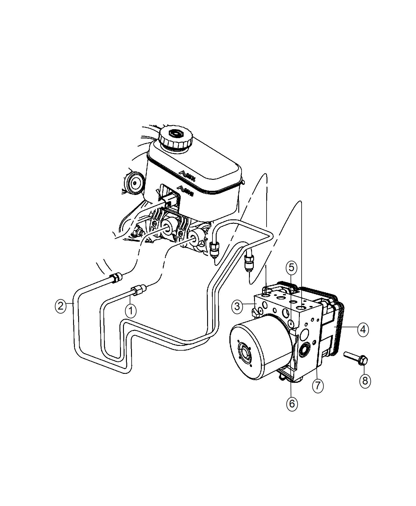 Diagram HCU and Tubes to Master Cylinder,Front,LHD and RHD. for your 2000 Chrysler 300  M 