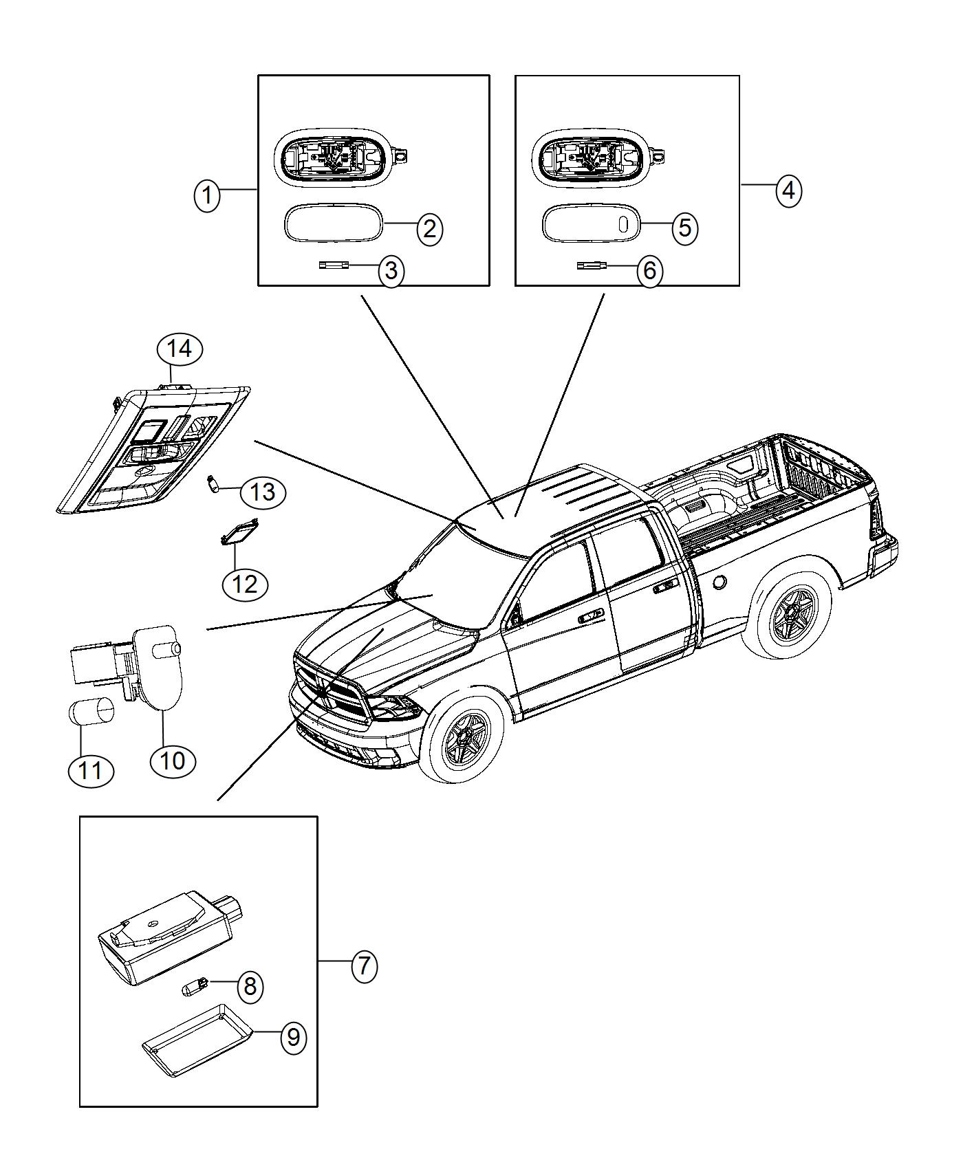 Diagram Lamps, Interior. for your 2010 Dodge Ram 1500   